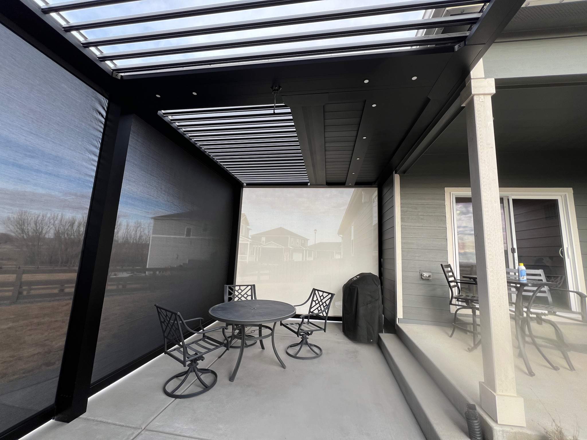 Motorized Screens and Pergola by Outdoor Solutions Colorado