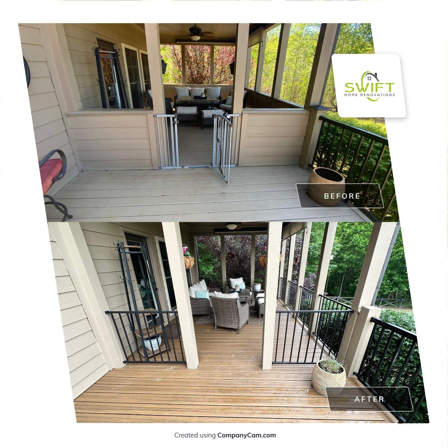 Composite Deck Flooring and Black Metal Railing Replacement in Dallas by Swift Home Renovations
