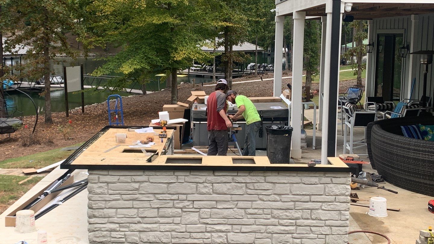 Outdoor Kitchen on Lake Keowee by Xtreme Concrete Services