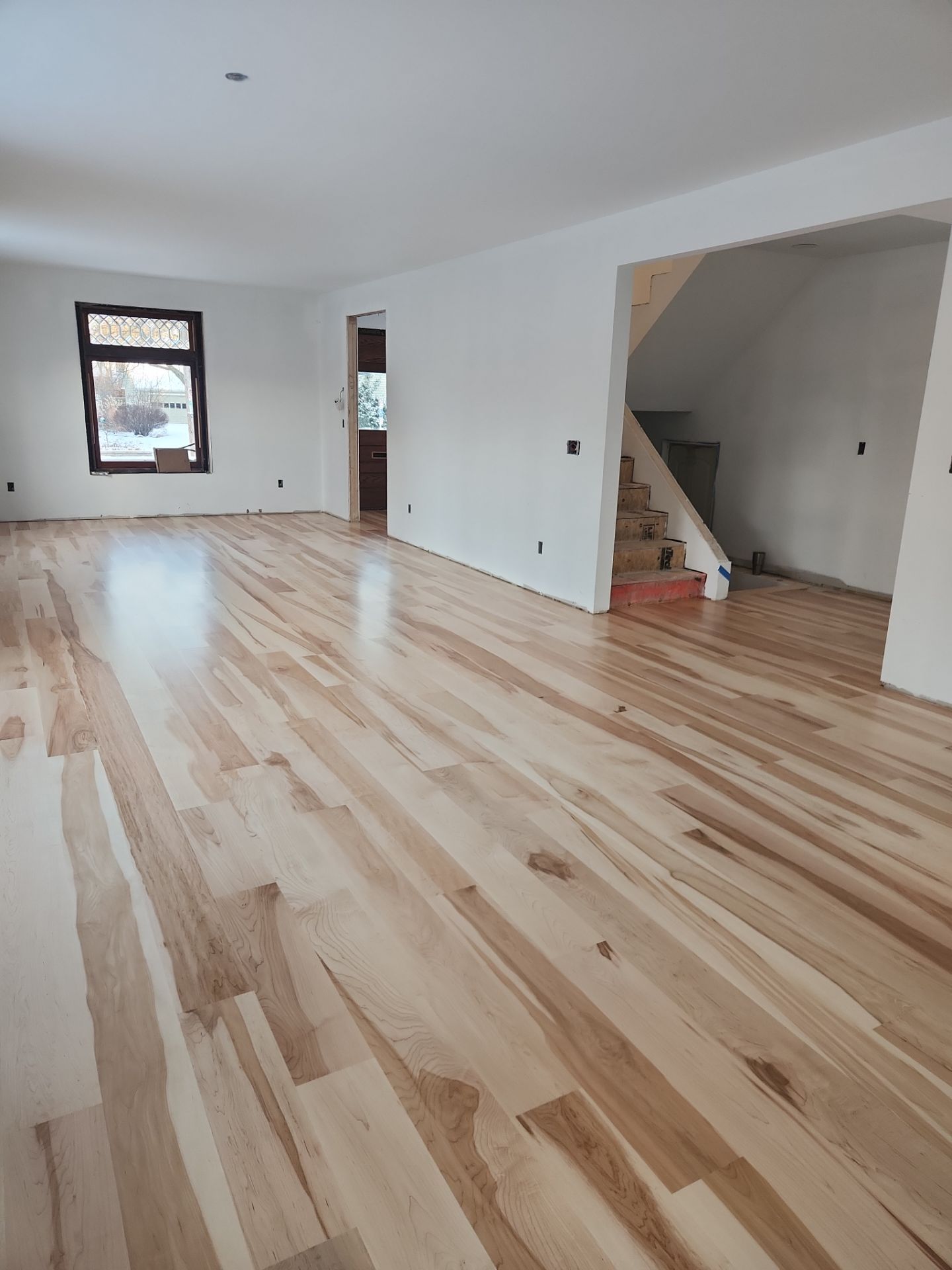 Full glue down Installation over radiant heat 7" Maple character grade by Ann Arbor Hardwoods 