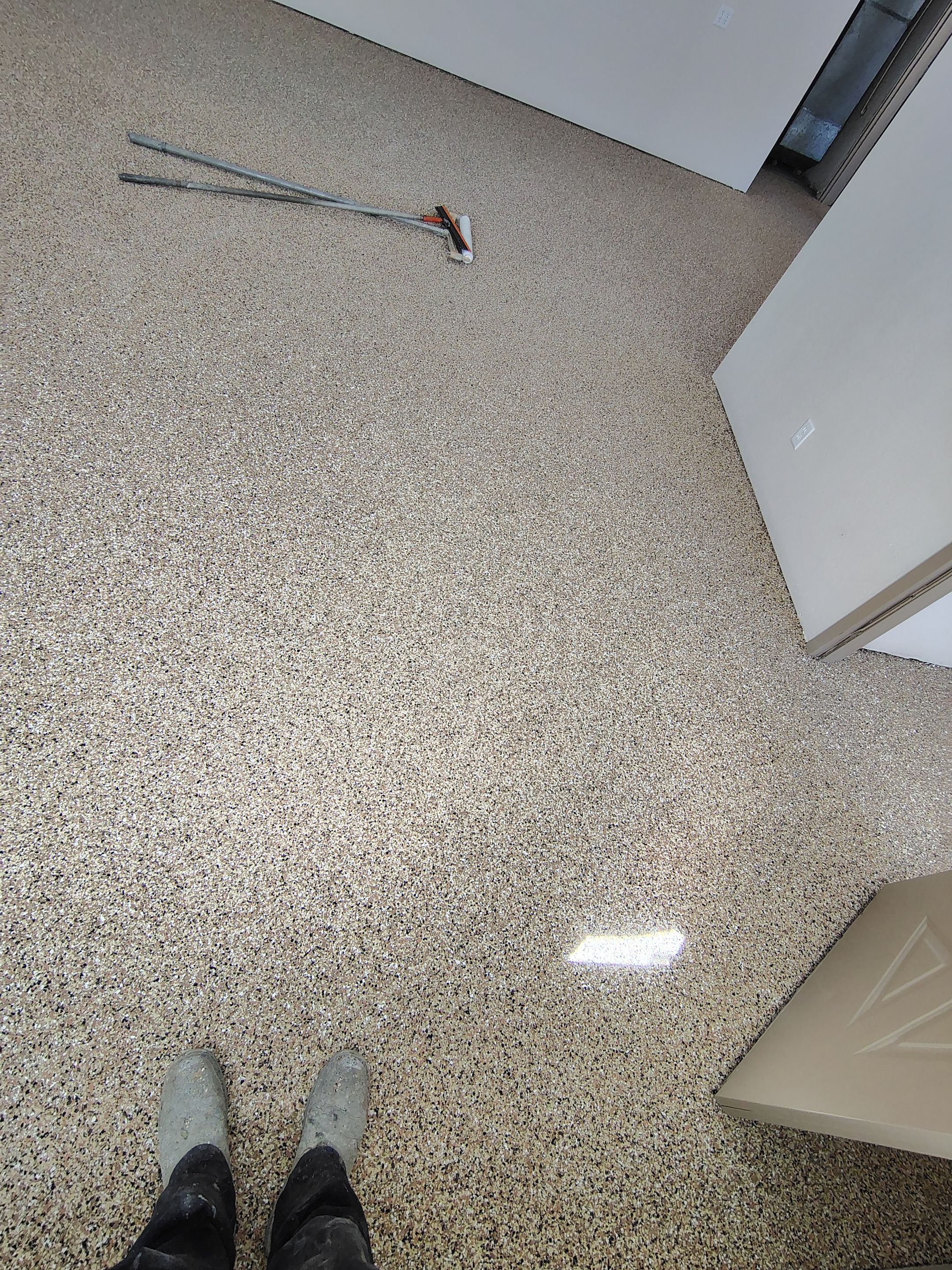 Durable Epoxy Flake Floor Coating for Commercial Workshop by Select Painting, Coatings & Garage Cabinets