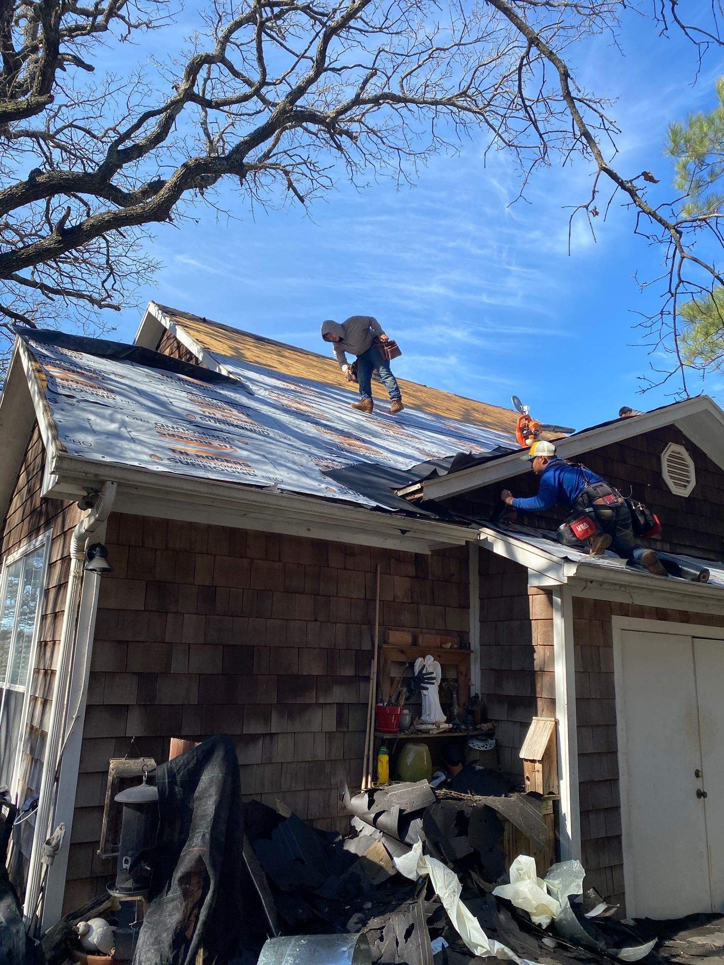 Roof Replacement on a private lake near Ardmore by BANA Roofing and Solar Supply