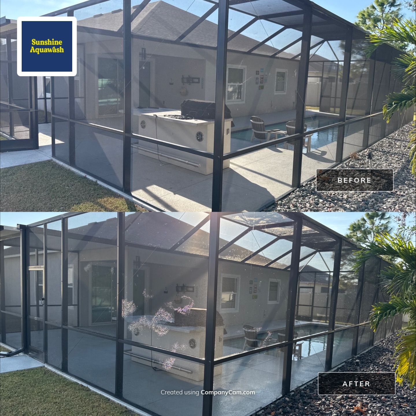 Painted Pool Deck & Screen Enclosure Cleaning | Heron Creek, Palmetto FL by Sunshine AquaWash