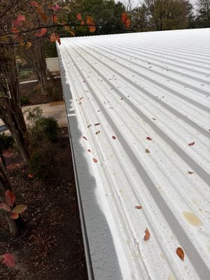 Top view of white metal roof surface