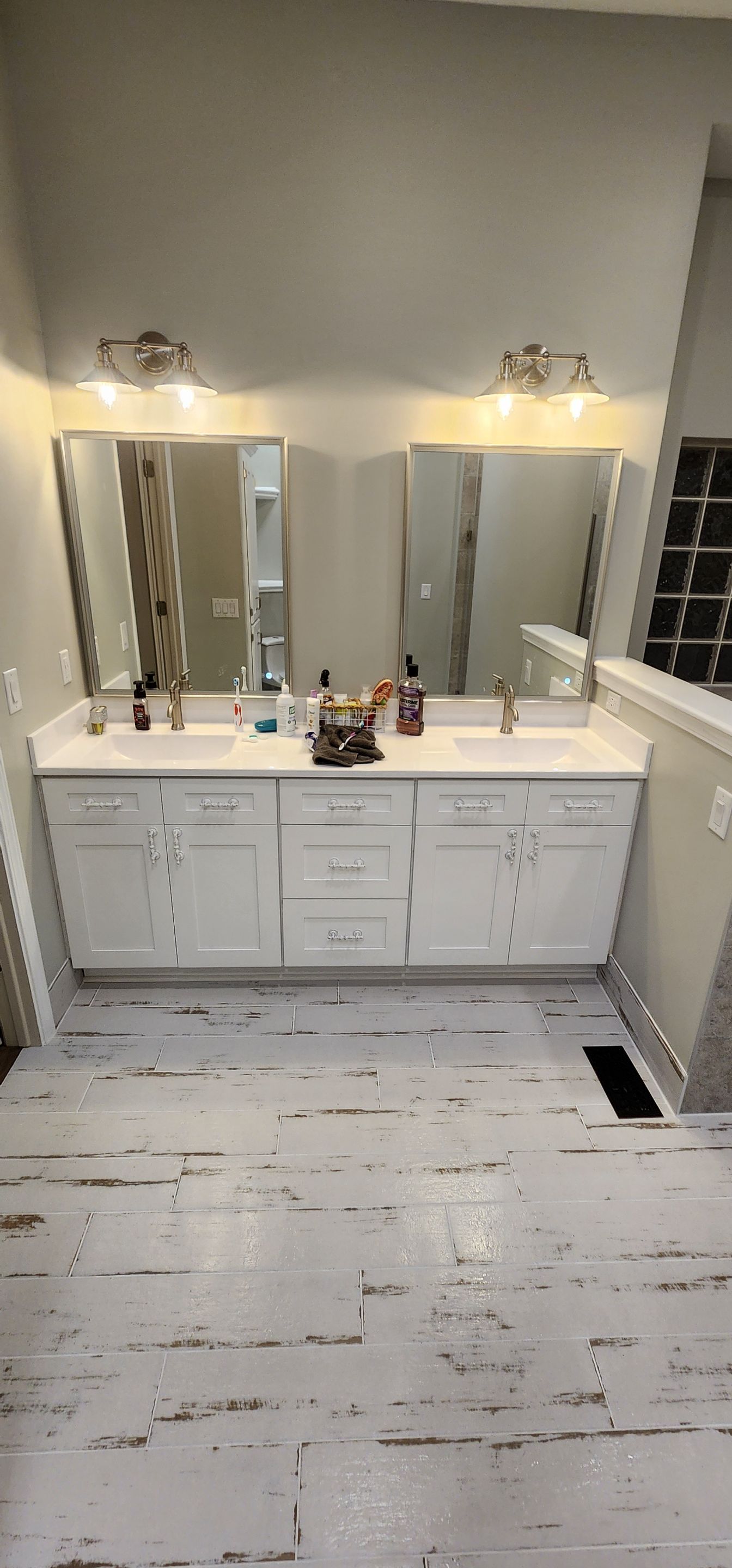 Full bathroom with giant shower AND doggy shower by The Shower Company