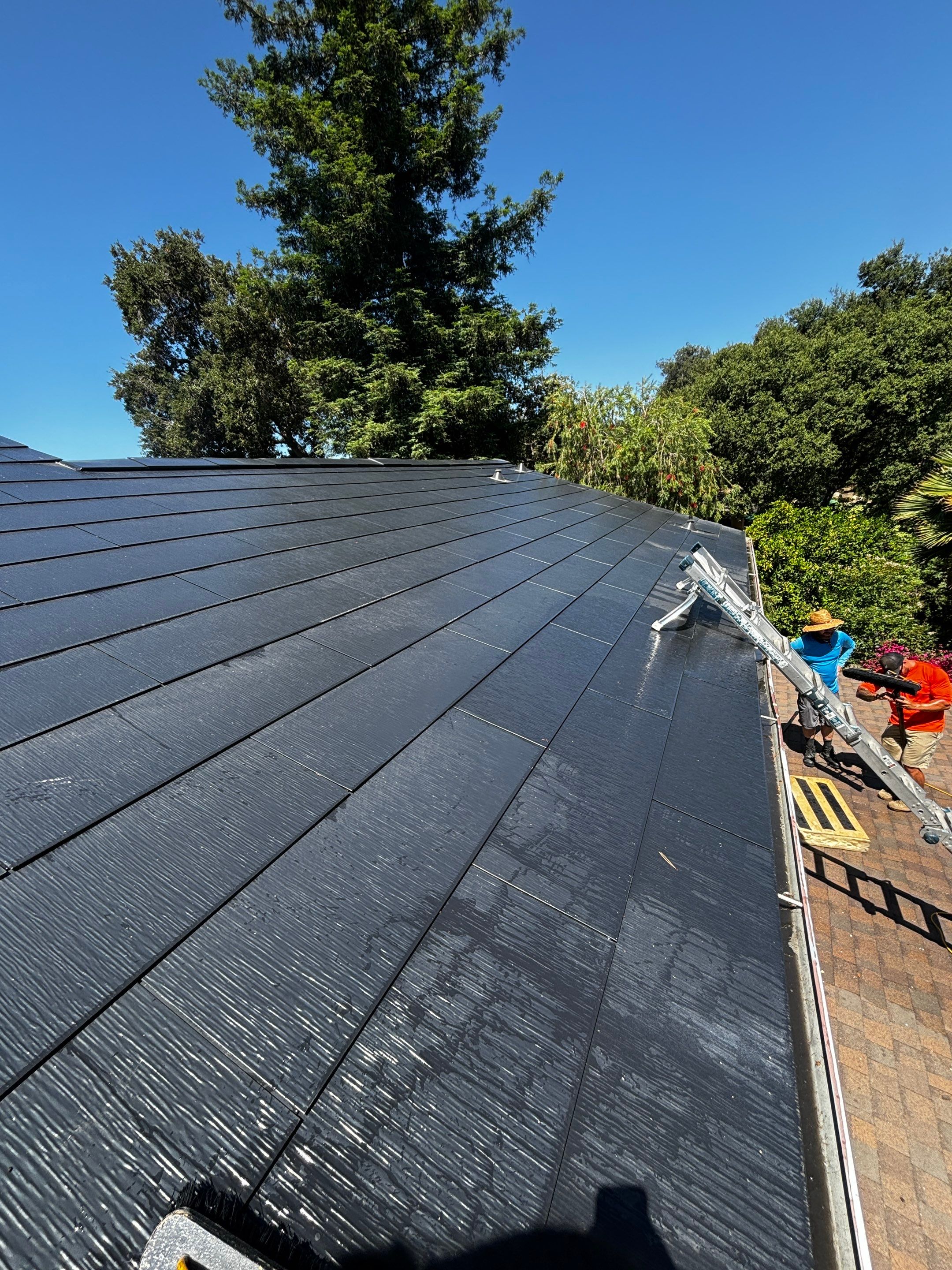Tesla Roof Cleaning in Pasadena California by Palm Coast Solar Cleaning