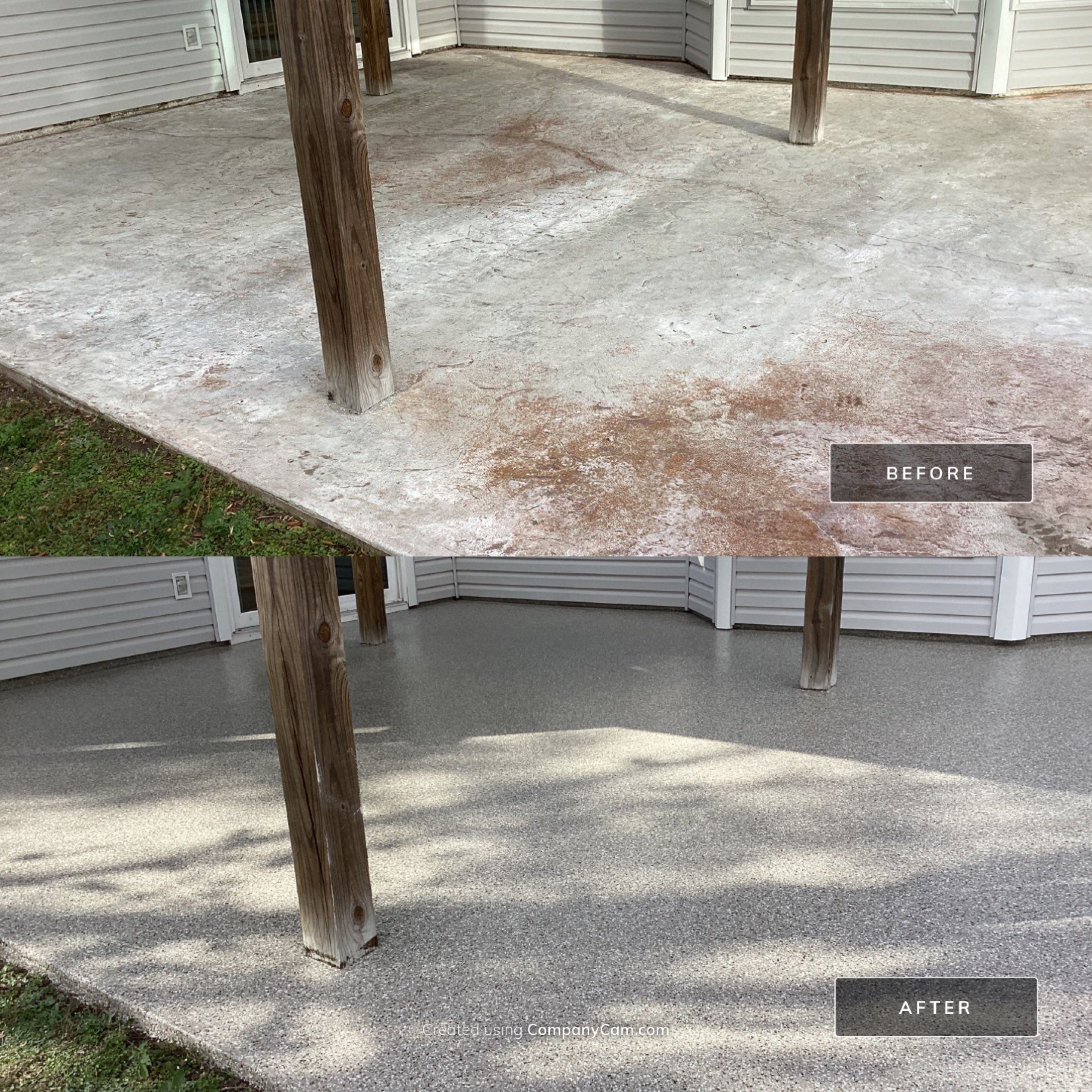 Patio using Pebble Beach by Amvet concrete coatings llc