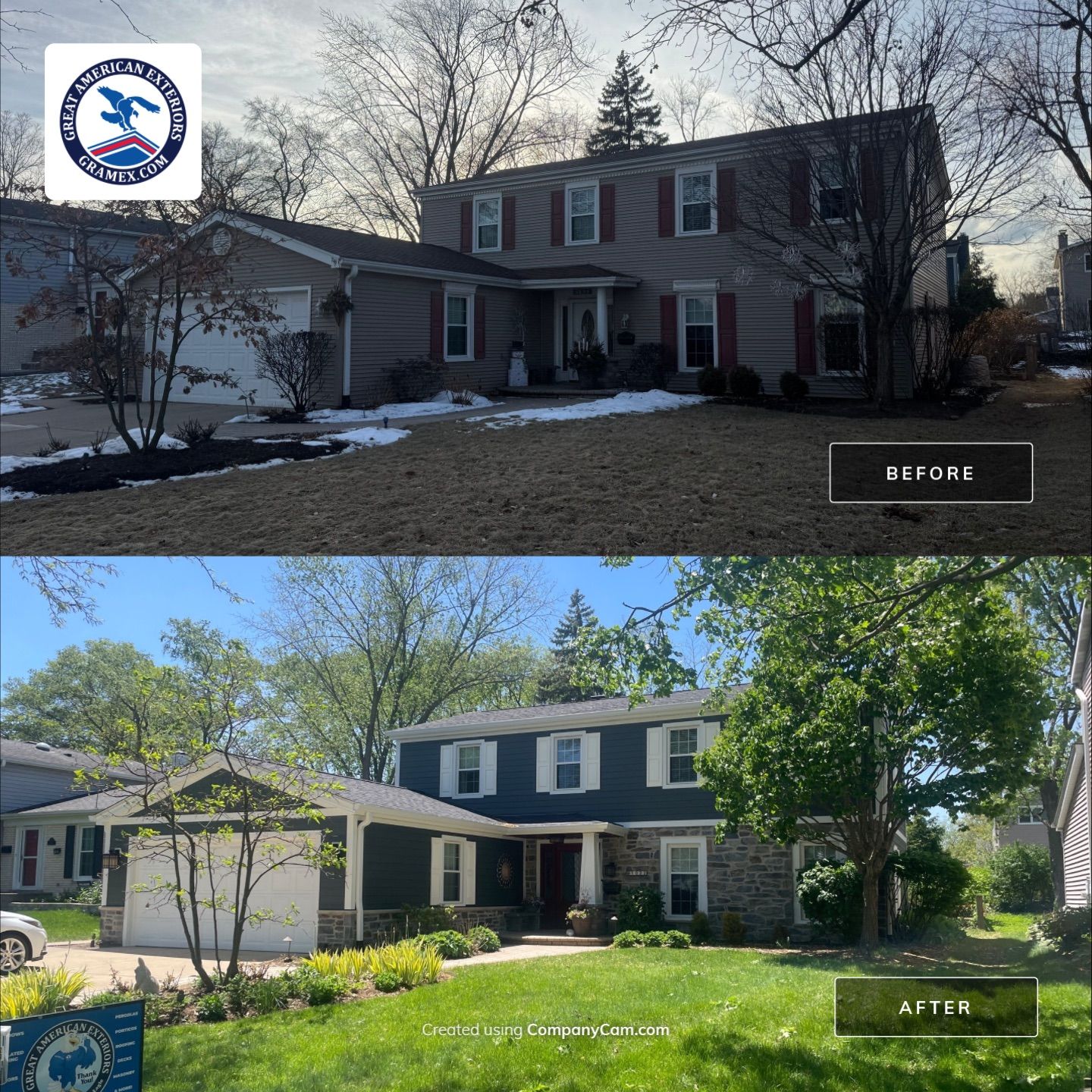 Exterior Renovation with James Hardie Siding and Natural Stone in Lombard by Great American Exteriors