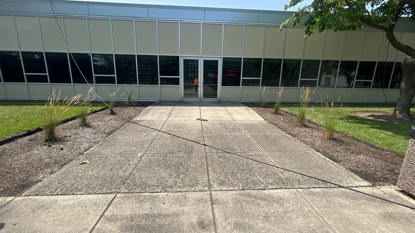 concrete using Algaecide, soft wash soap by Northern Power Washing LLC.