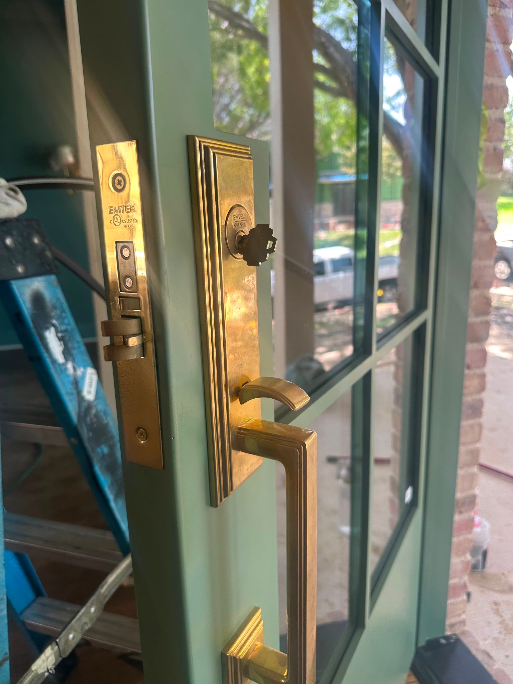 Steel Double Door Installation in Fort Worth in Sage Green by Solara Custom Living