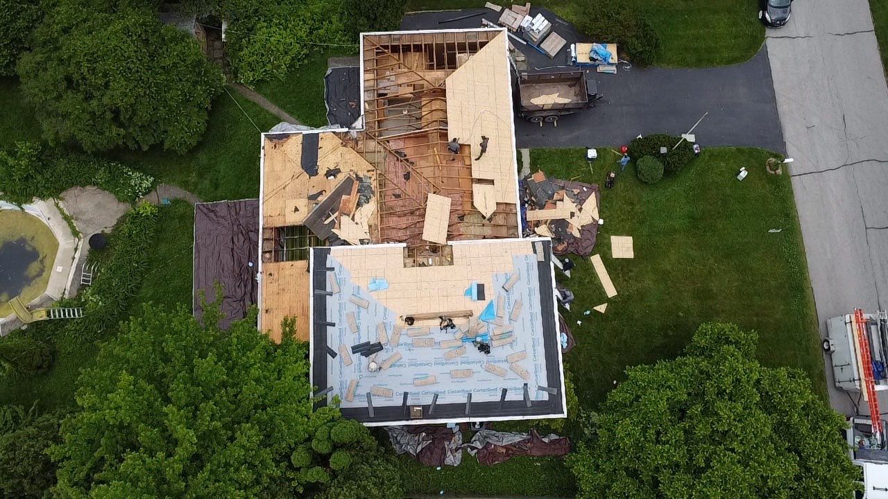 New Roof Installation using new OSB sheathing Certainteed Landmark Shingles by Best Exteriors Inc