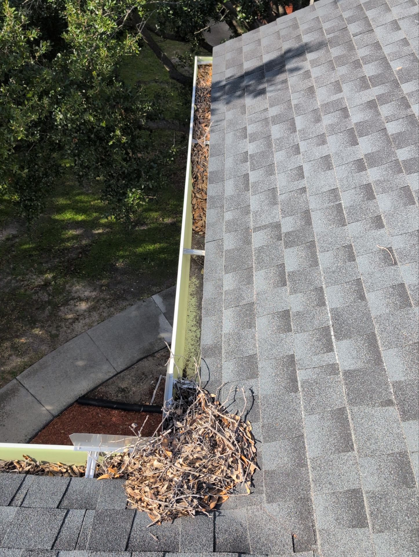 Commercial gutter cleaning Georgia before photo with filled gutters