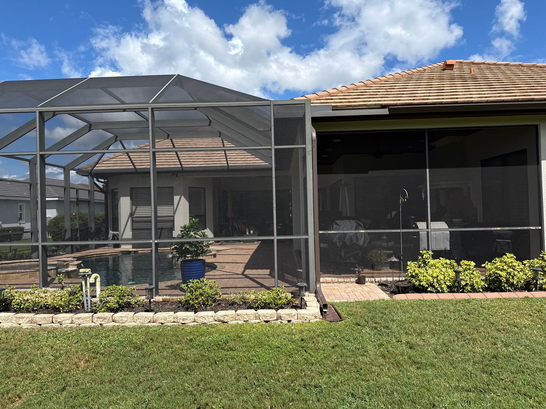 Tile Roof, Paver Pool Deck & Flowerbed Curbing Cleaning | Winding River Bradenton, FL Transformation by Sunshine AquaWash