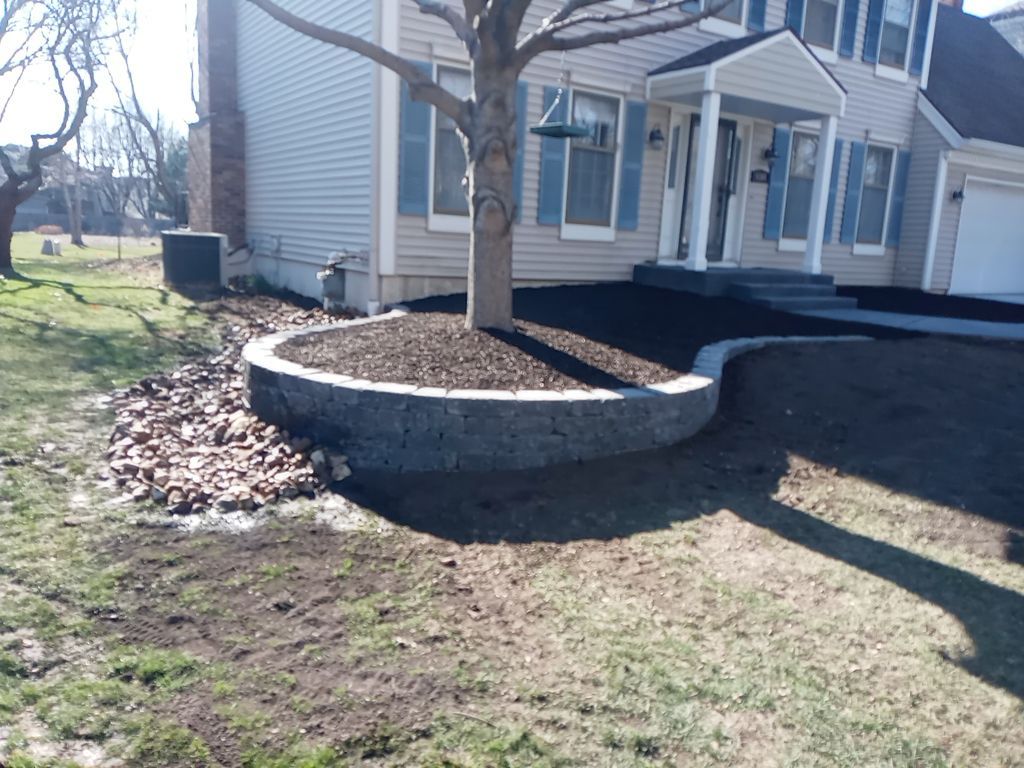 Front Yard Landscape and Retaining Wall by LAND ESCAPES LLC