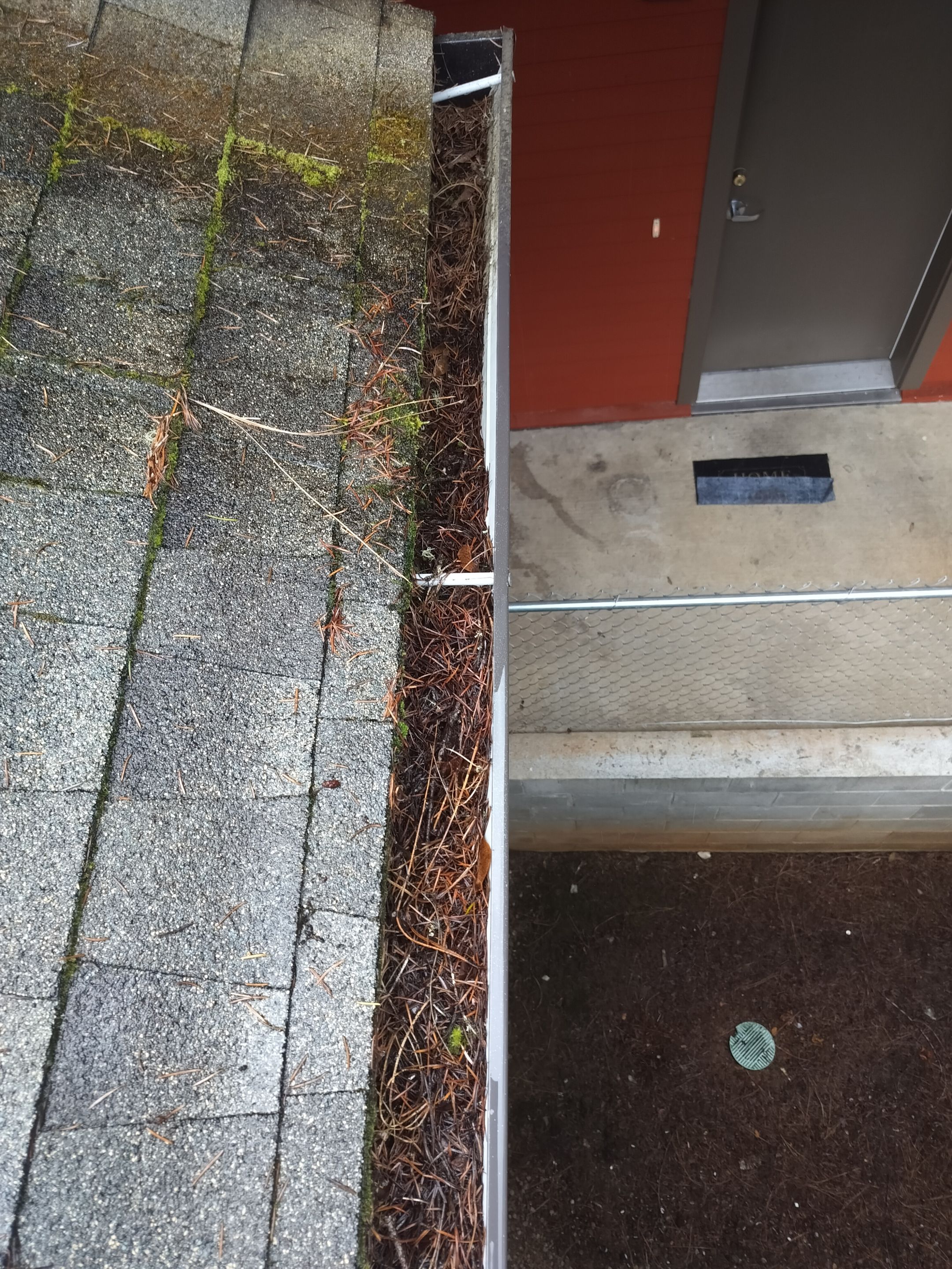 Commercial gutter cleaning Medford & Ashland before photo with filled gutters
