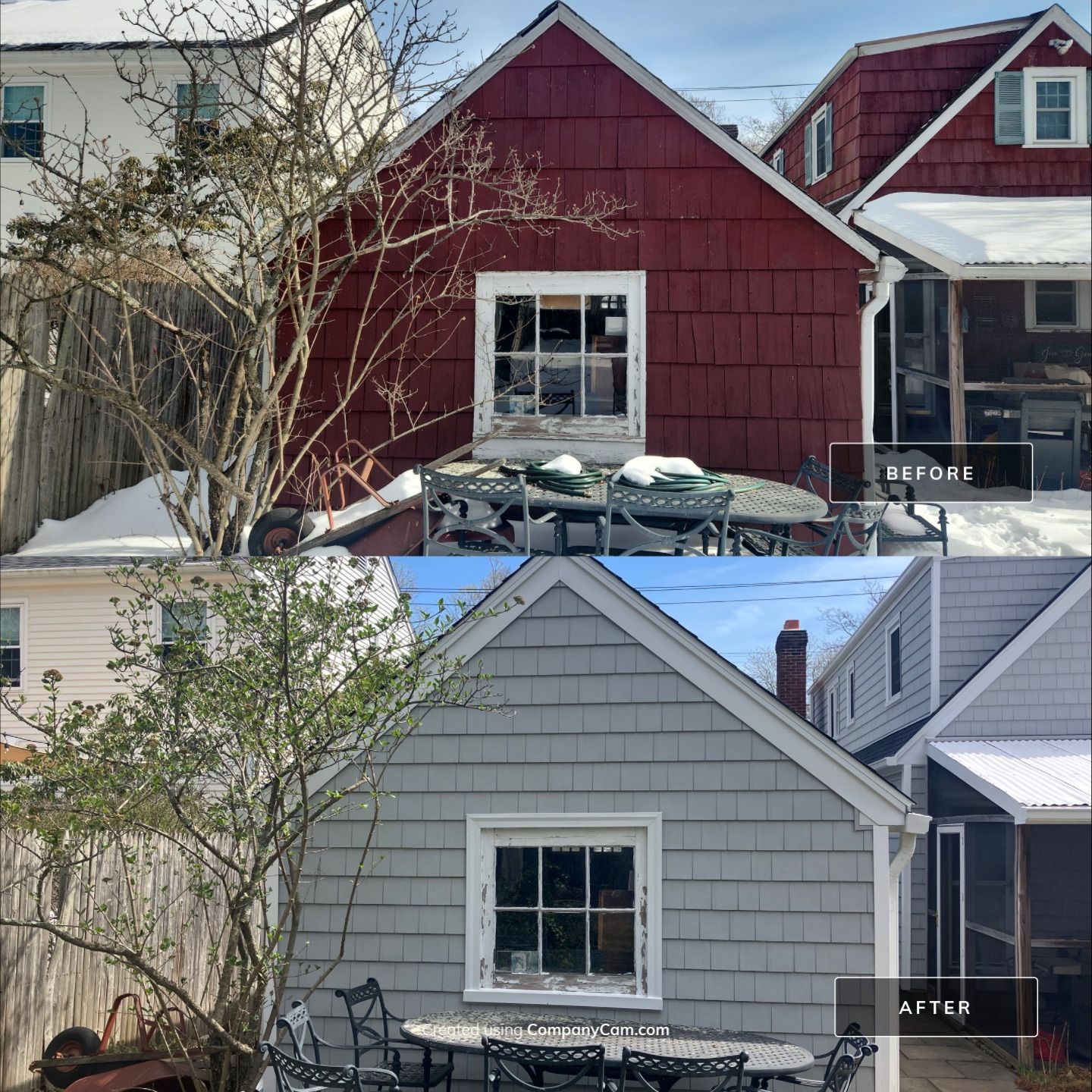 Siding transformation with Cert. Cedar Impressions D/7 Perfection Straight Bottom, Sterling Gray by DiGiorgi Roofing and Siding Inc