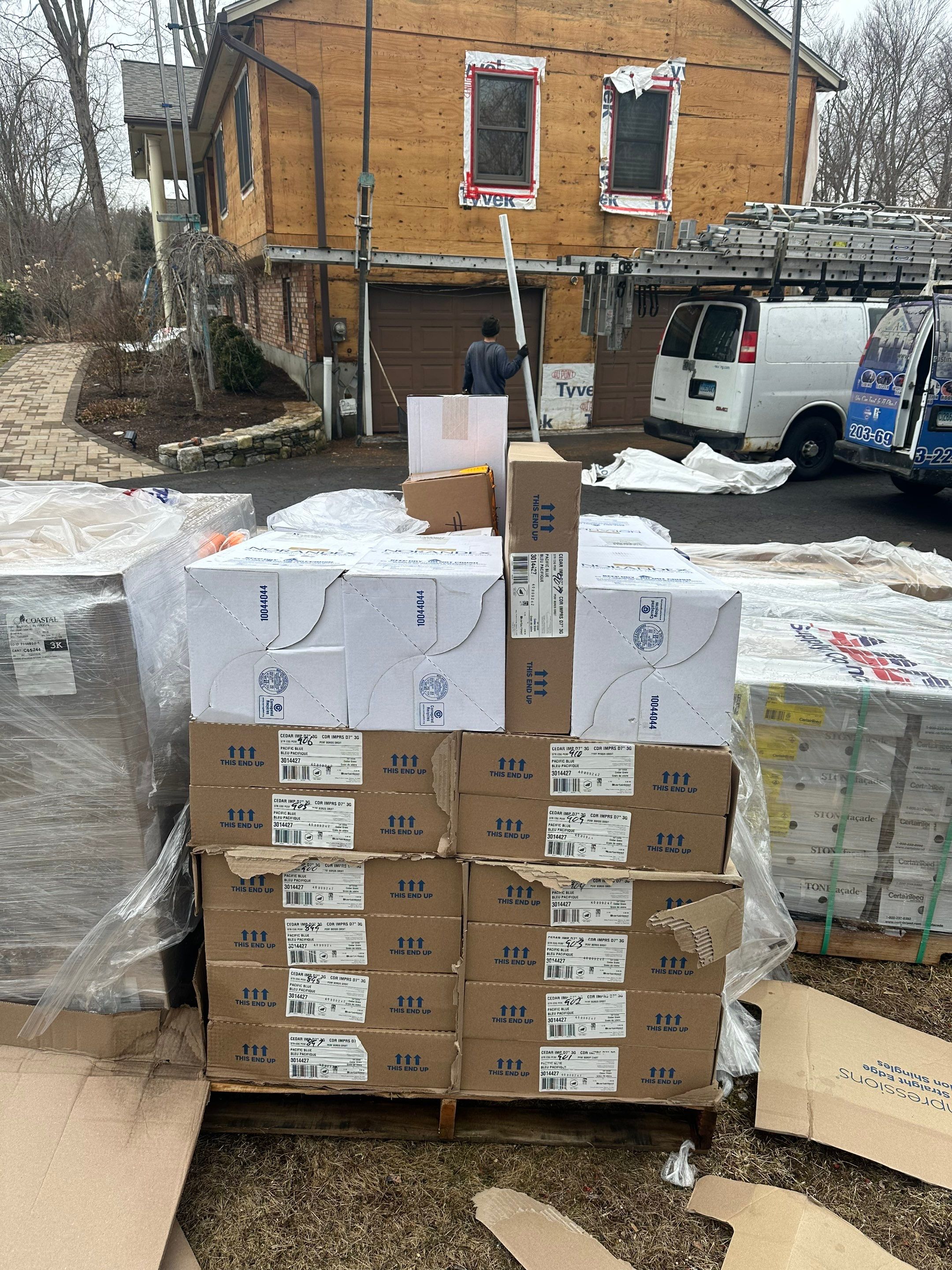 Residential Roofing Installation using Owens Corning Duration Driftwood Siding Installation Using Cedar Impressions Pacific Blue by A Plus Exterior