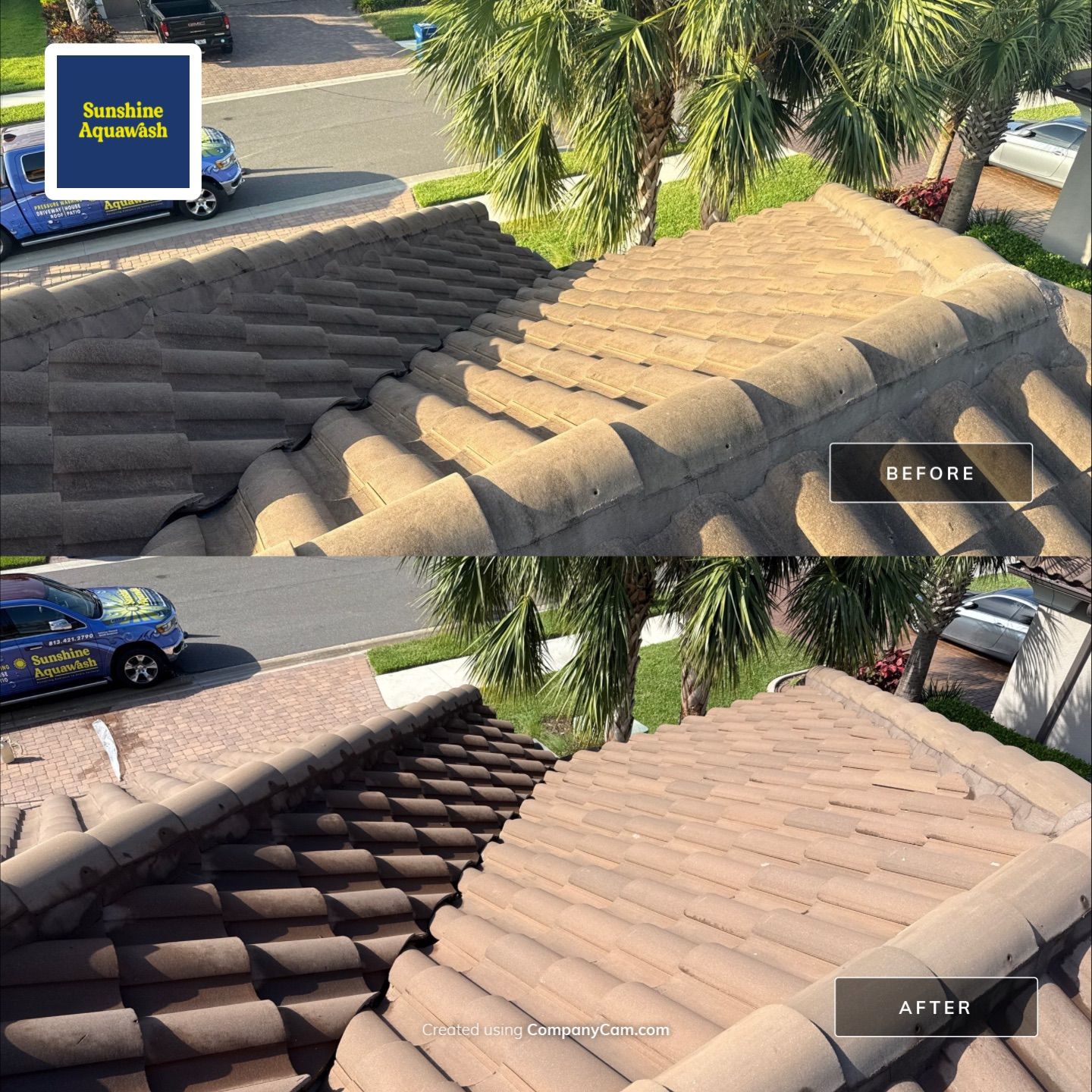 Soft Wash Roof Cleaning – Concrete Tile Roof | Artisan Lakes Esplanade, Palmetto, FL by Sunshine AquaWash