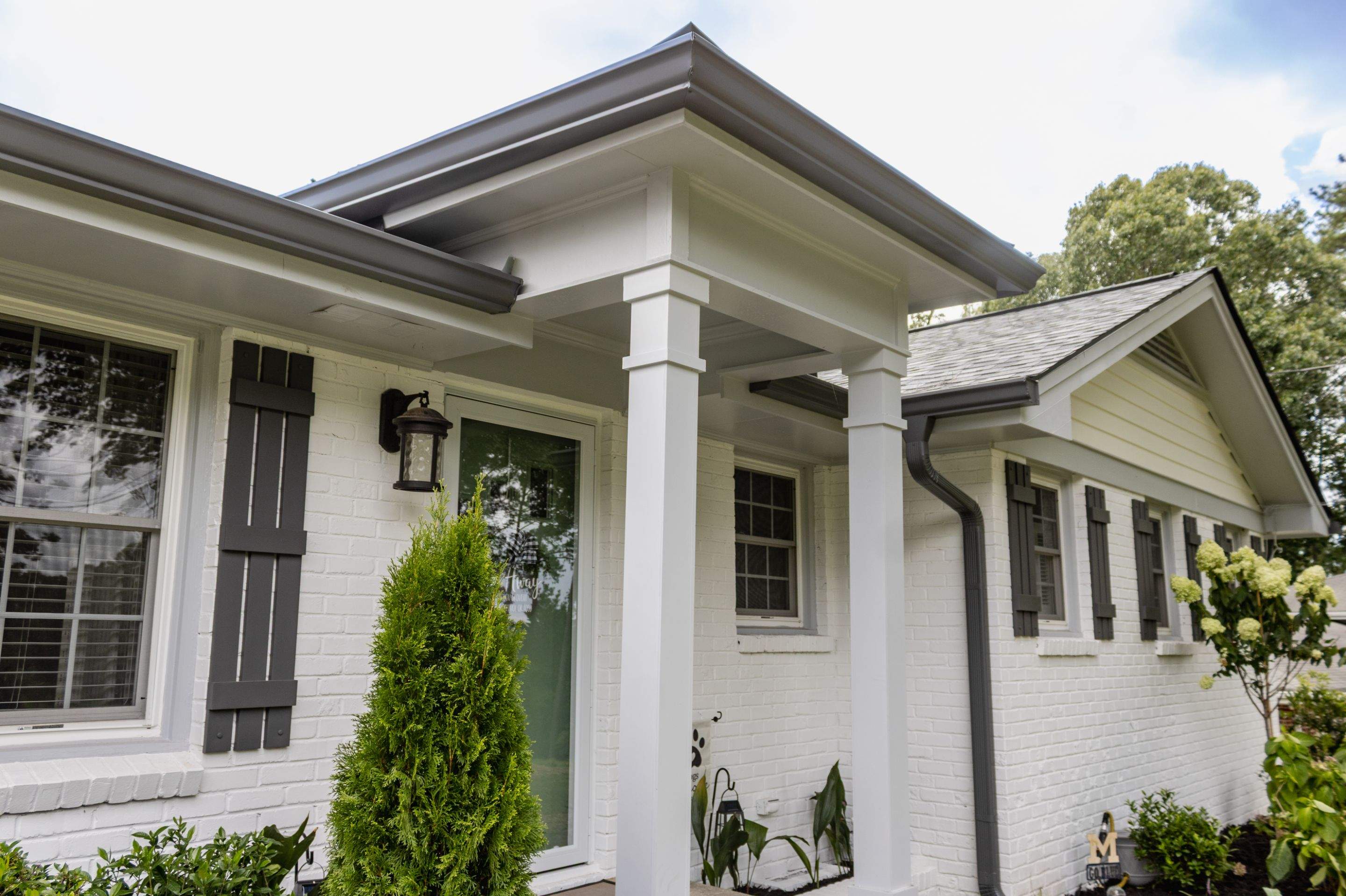 Portico Build with PVC Square Column Crafters Columns, Rotten Wood Replacement, and Exterior Painting by Nelson Exteriors
