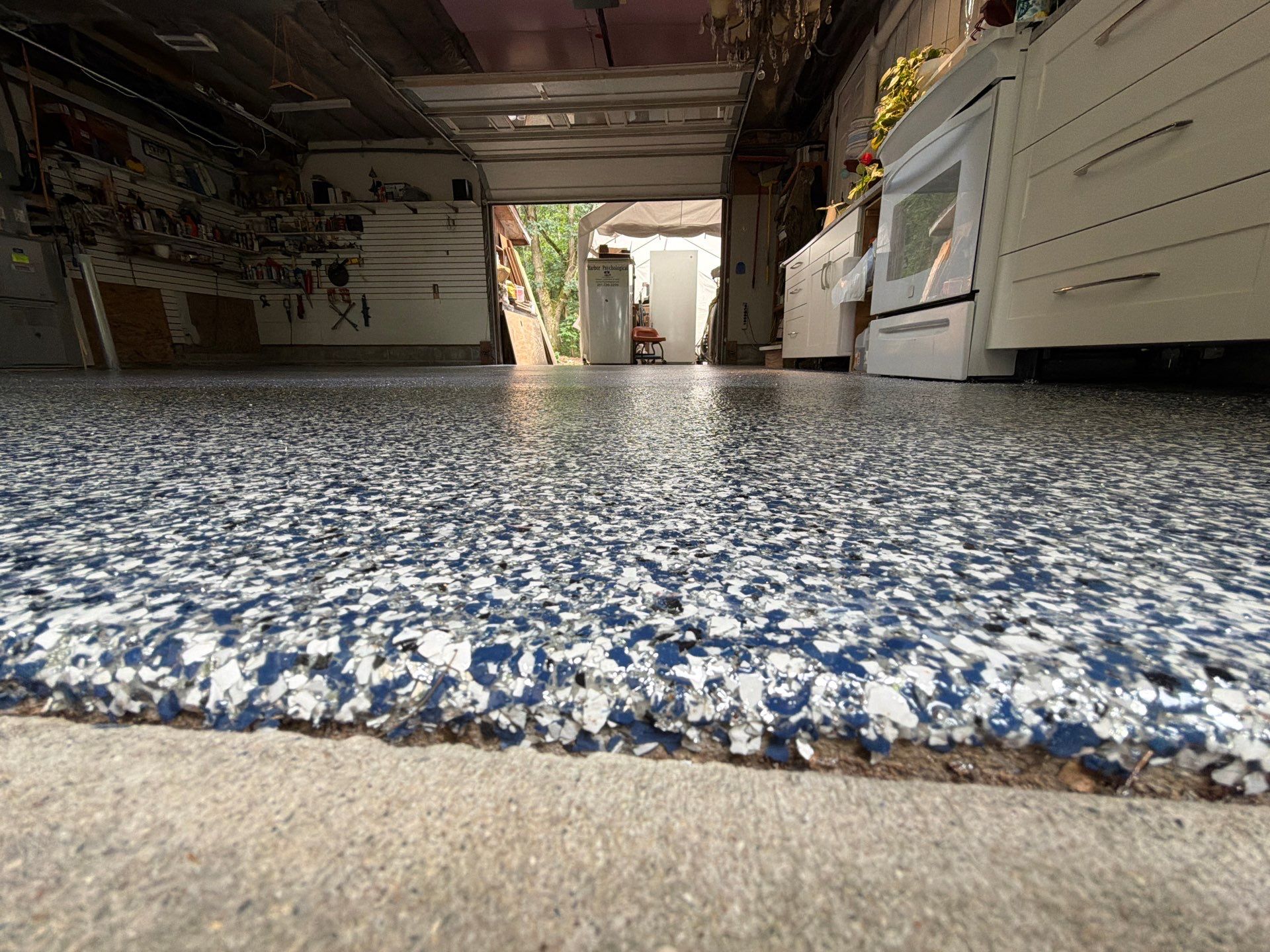 Custom Multi-Colored Epoxy Flake Garage Floor Coating in Montague by Gordon Painting