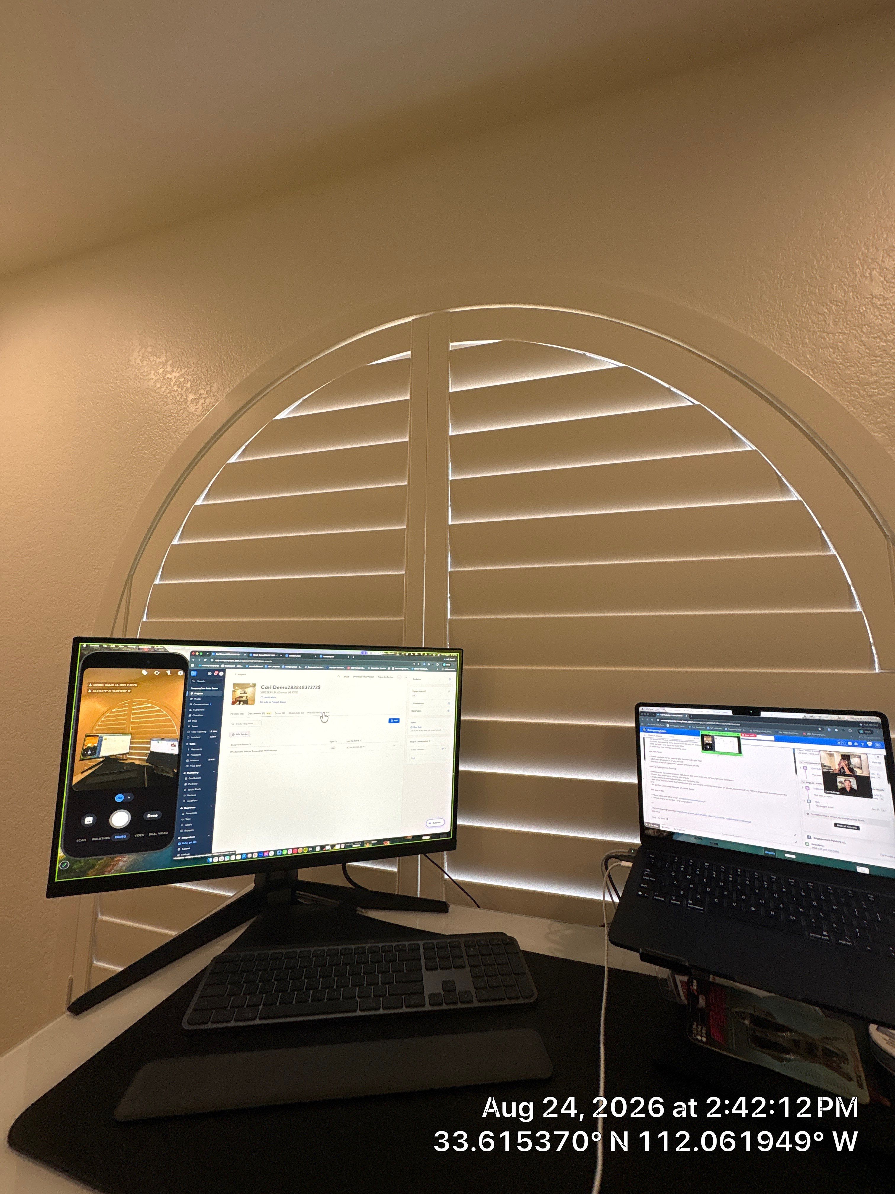 Phoenix Home Office Setup with Plantation Shutters and AV Installation by CompanyCam Sales Demo