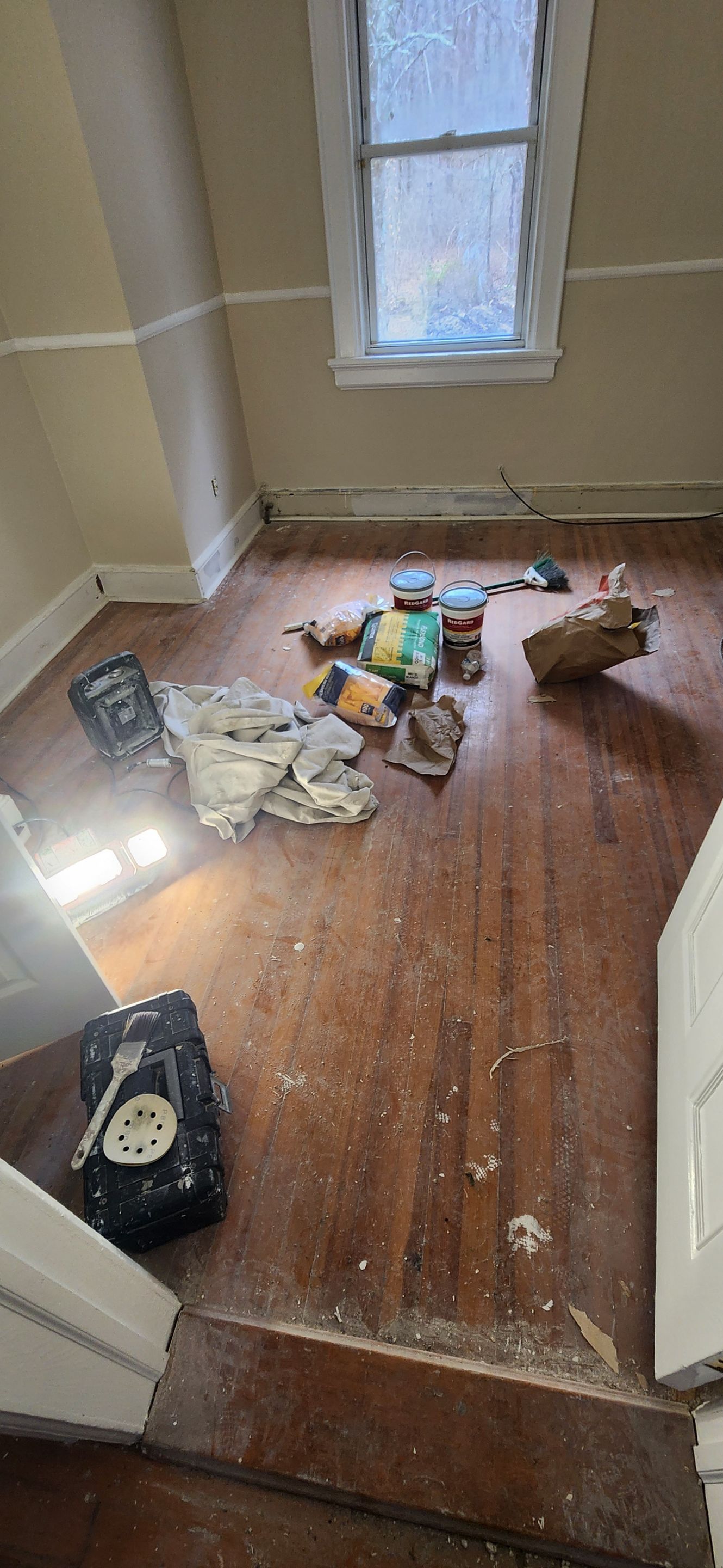 Sand & Refinish with Board Repair using Duraseal Golden Oak and Coffee Brown w/ Loba Satin Finish by Footprints Floors Morristown
