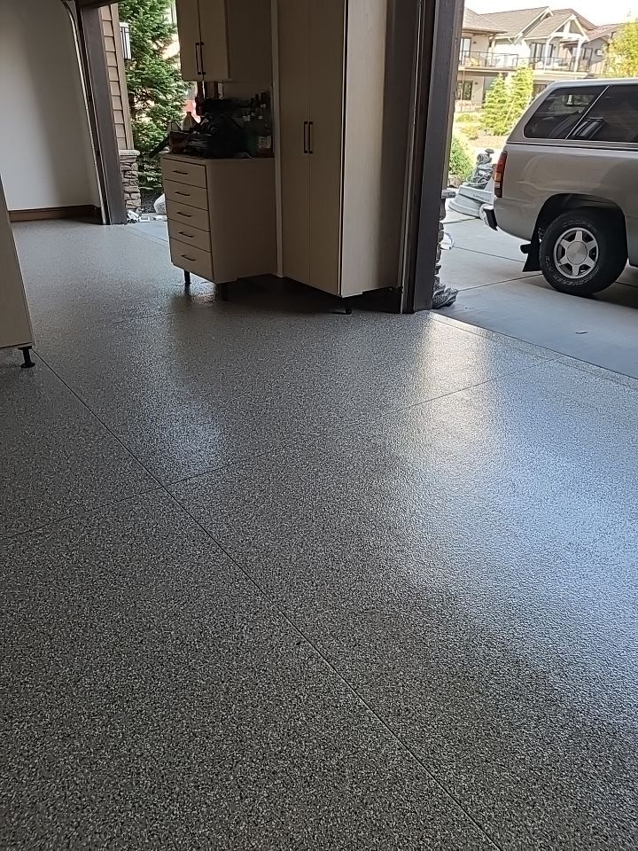 Garage Transformation using Pebble Beach by Croc Coatings, LLC