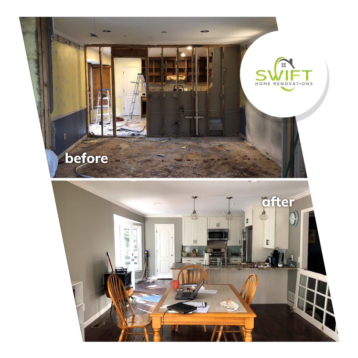 Open Concept Kitchen Remodel With White Shaker Cabinets in Kennesaw by Swift Home Renovations