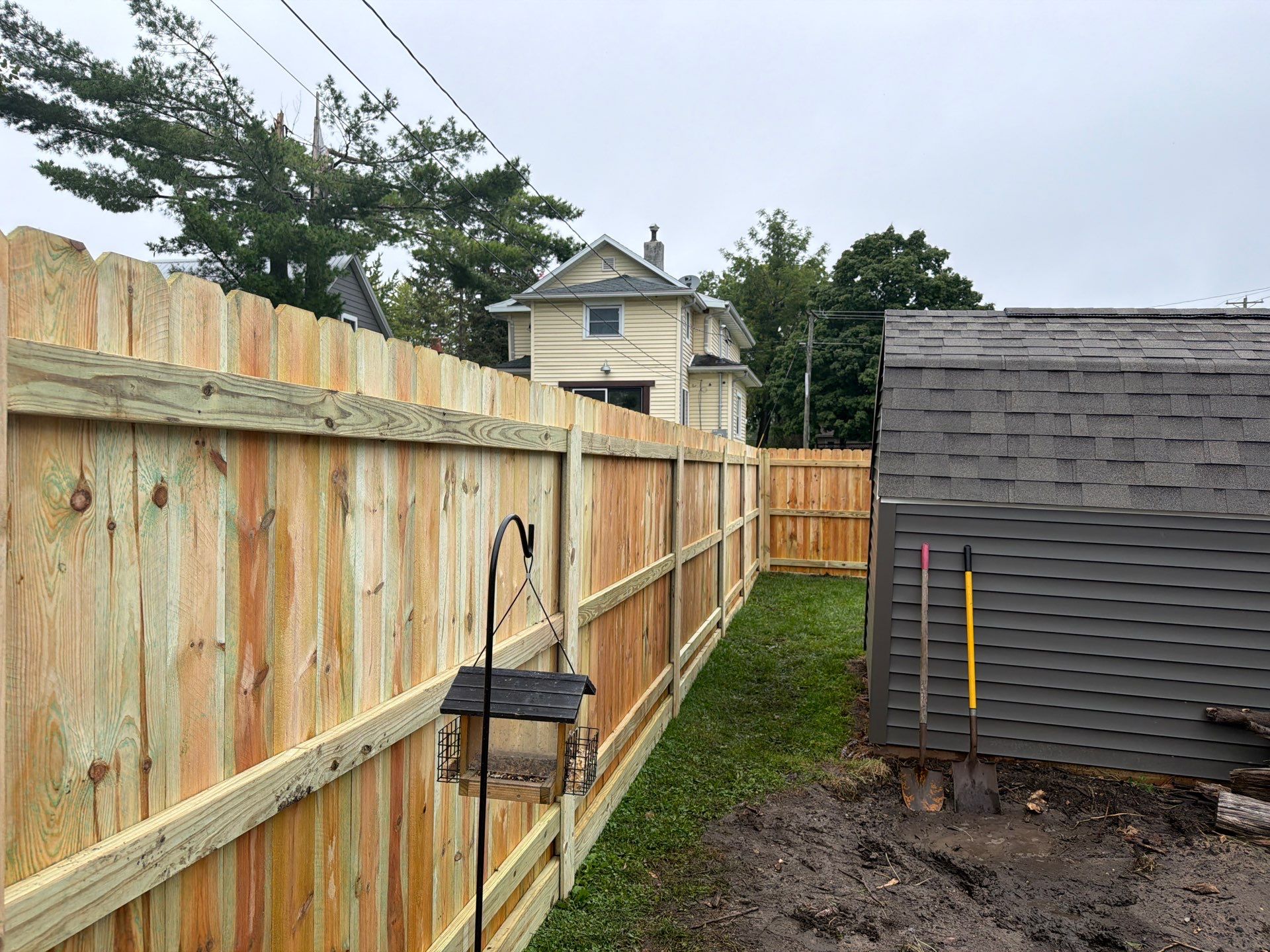 Custom Wood Privacy Fence and Black Chain Link Gate in Independence by Perfect Picket Fence and Stain