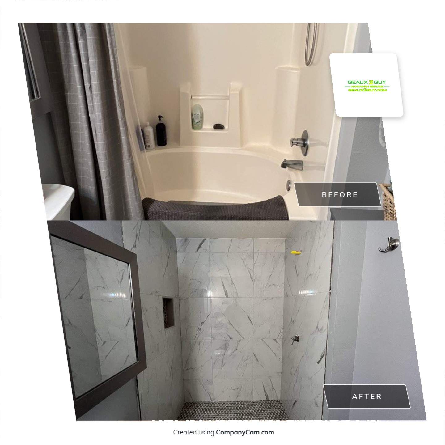 Converting Fiberglass Shower/Tub into Walk in Shower by Geaux 2 Guy, LLC