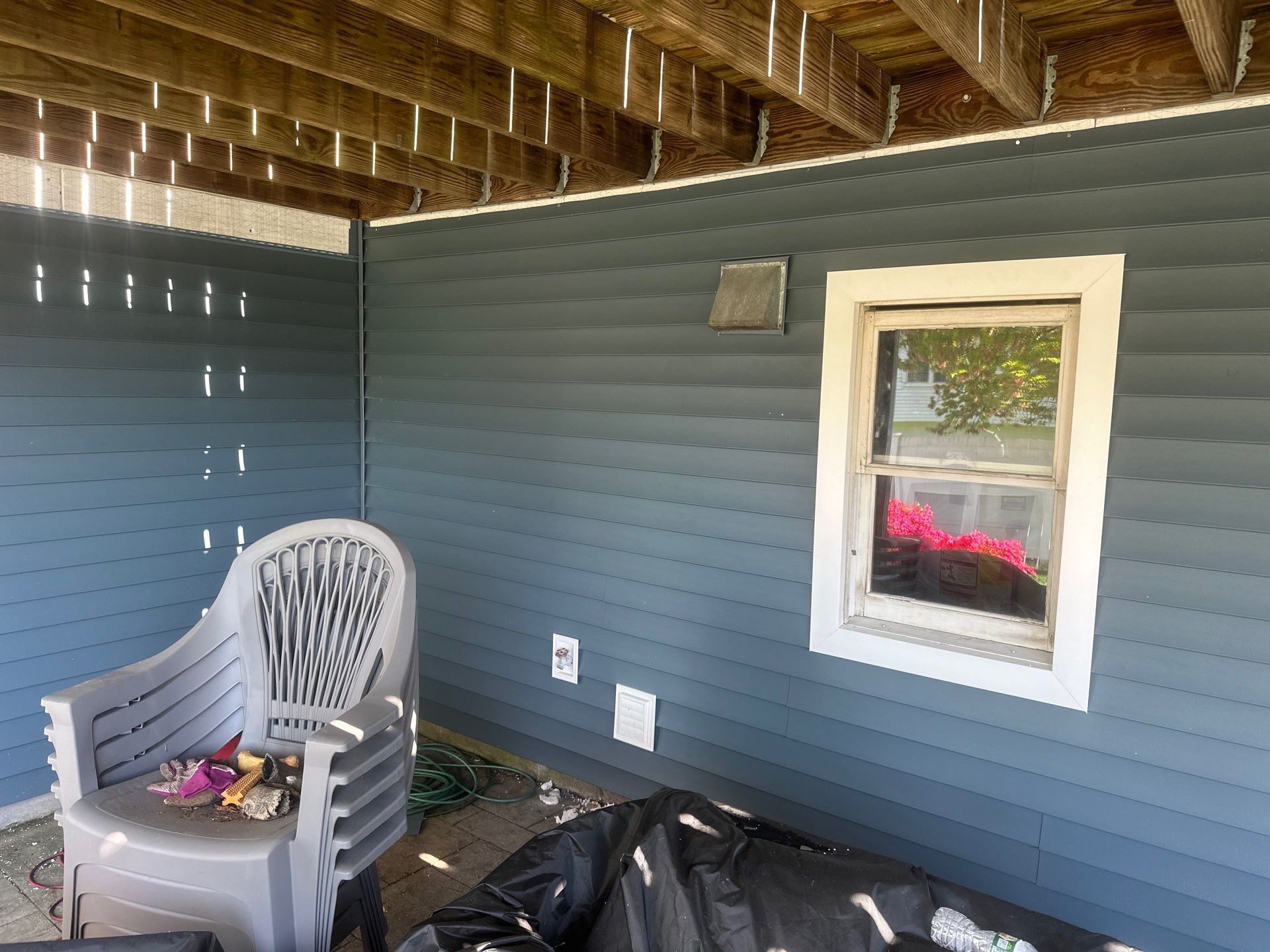 Siding Installation using Certainteed Cedar Impressions Straight Edge Perfection Shingles - D7 - Pacific Blue by A Plus Exterior