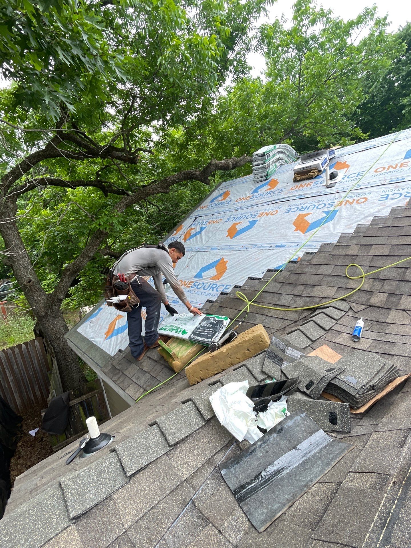 Residential Roofing Installation using Malarkey Highlander Weathered Wood Plus by OneSource Roofing and Restoration