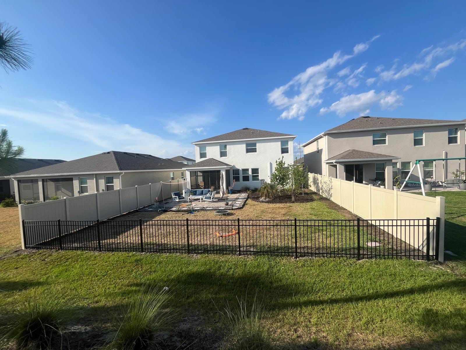 Aluminum Fence Installation using Black 3 Rail Aluminum and Vinyl Privacy Fence  by Asap fence and gates, LLC