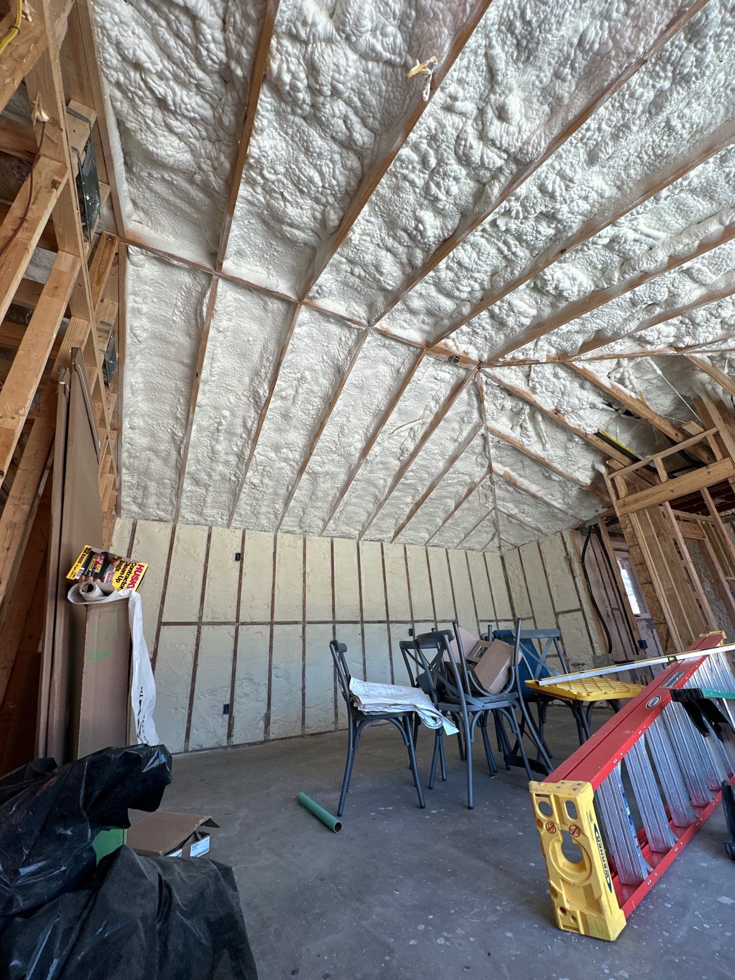 Open cell spray foam job completed at this home addition in Plano, TX by Apex Insulation Solutions