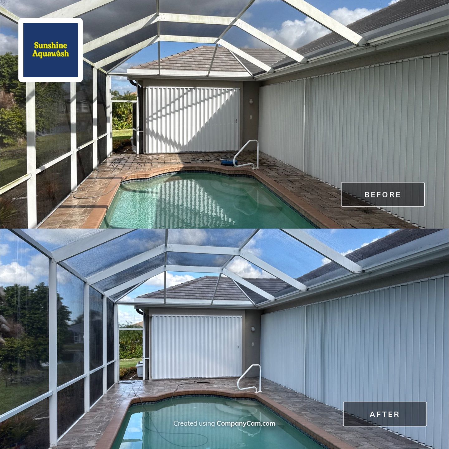 Paver Pool Deck & Screen Enclosure Transformation | University Park, Sarasota FL by Sunshine AquaWash