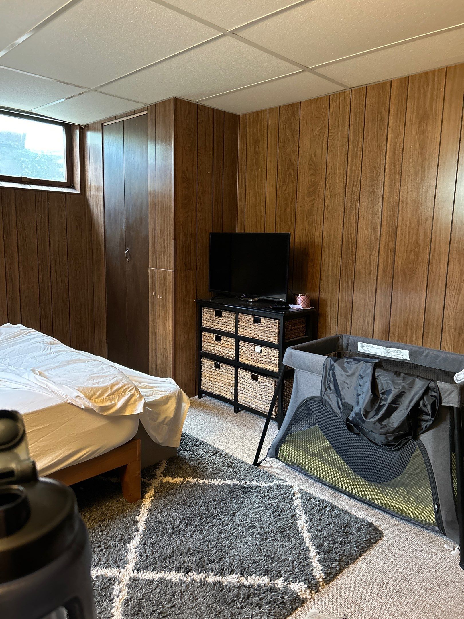 Basement Bedroom Interior Assessment and Ceiling Repair in Lincoln by CompanyCam Sales Demo