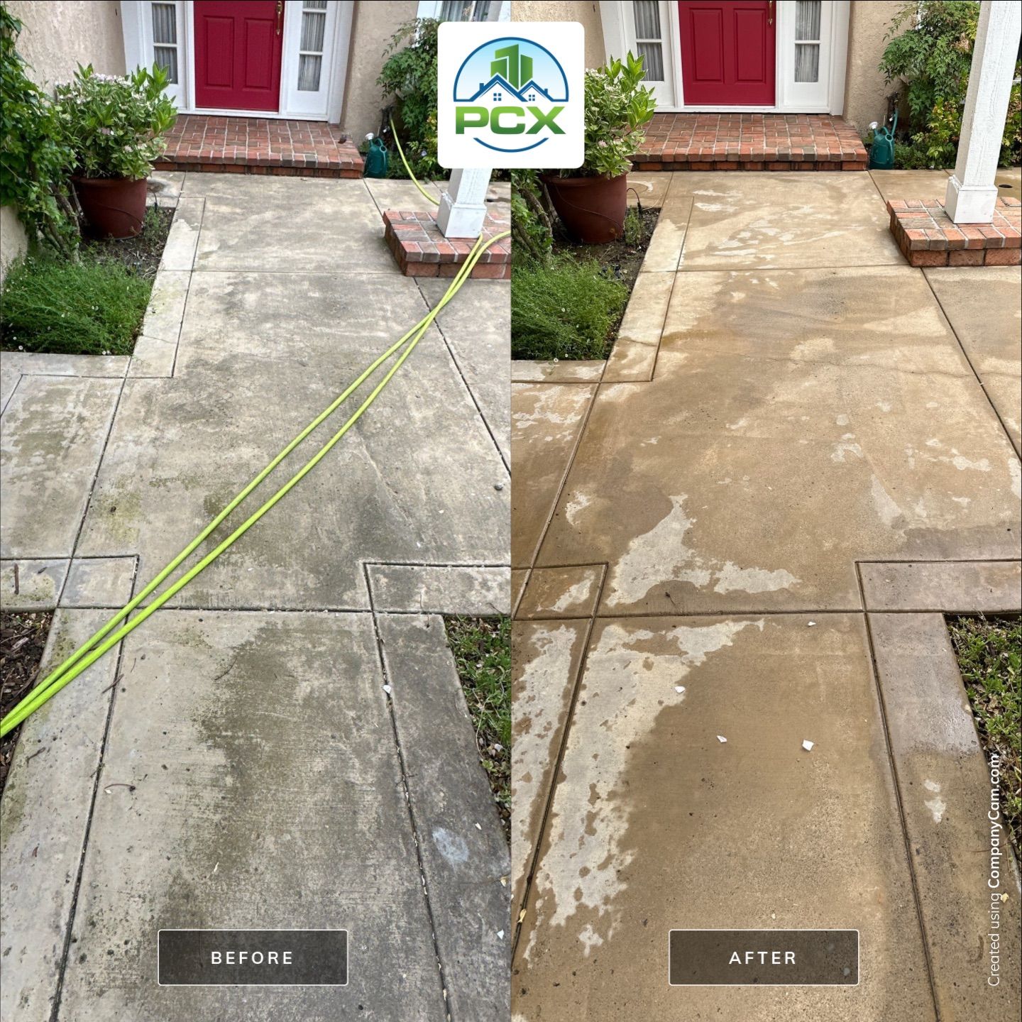 Driveway, patio, and rear entry walkway pressure washing in Orange County by Property Cleaning Experts
