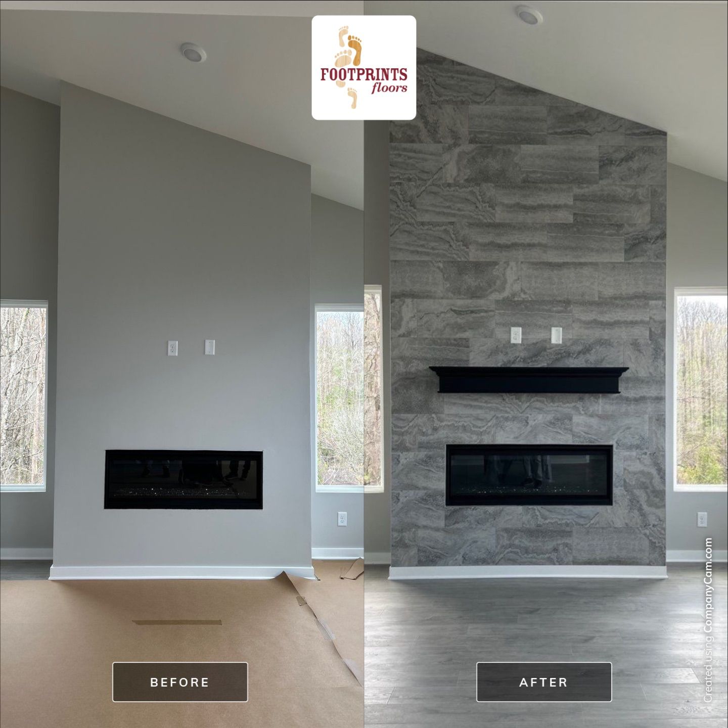 Floor to Ceiling Fireplace Surround by Footprints Floors of Nashville