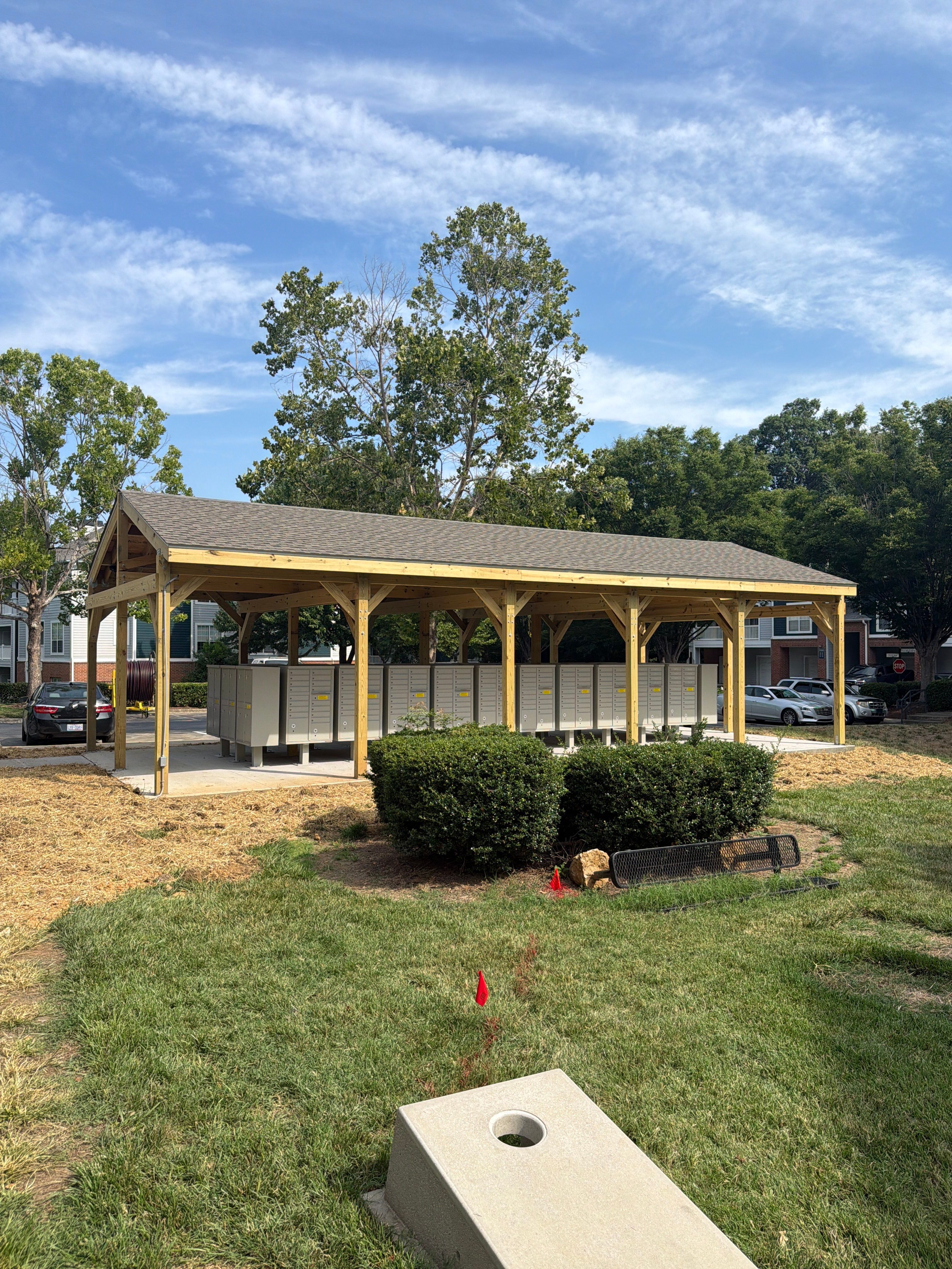 Custom Timber Frame Pavilion for Cluster Mailbox Units in Raleigh by Billy Weatherspoon Contractor