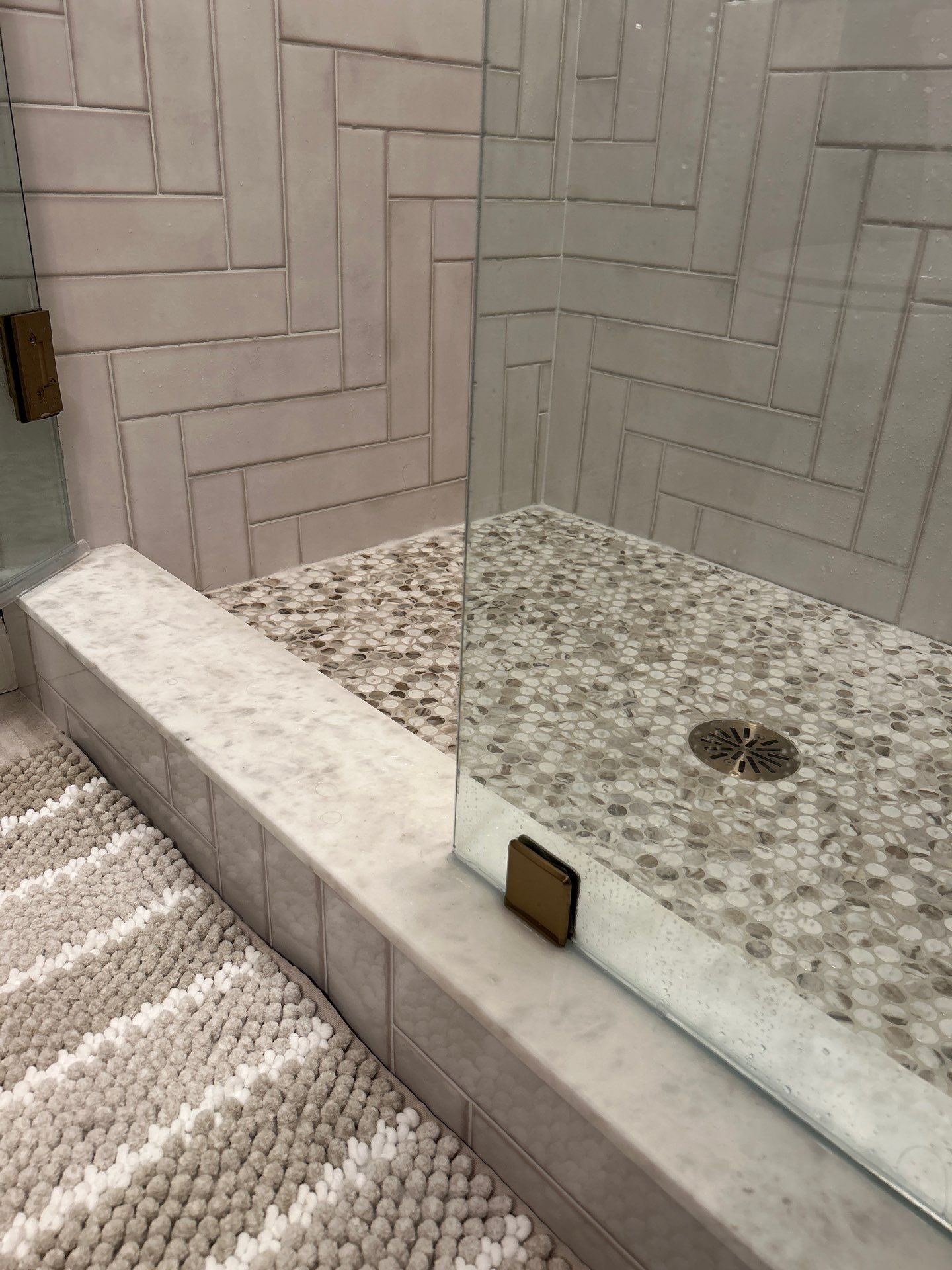 Herringbone Tile Shower! by Footprints Bath and Tile of East Atlanta