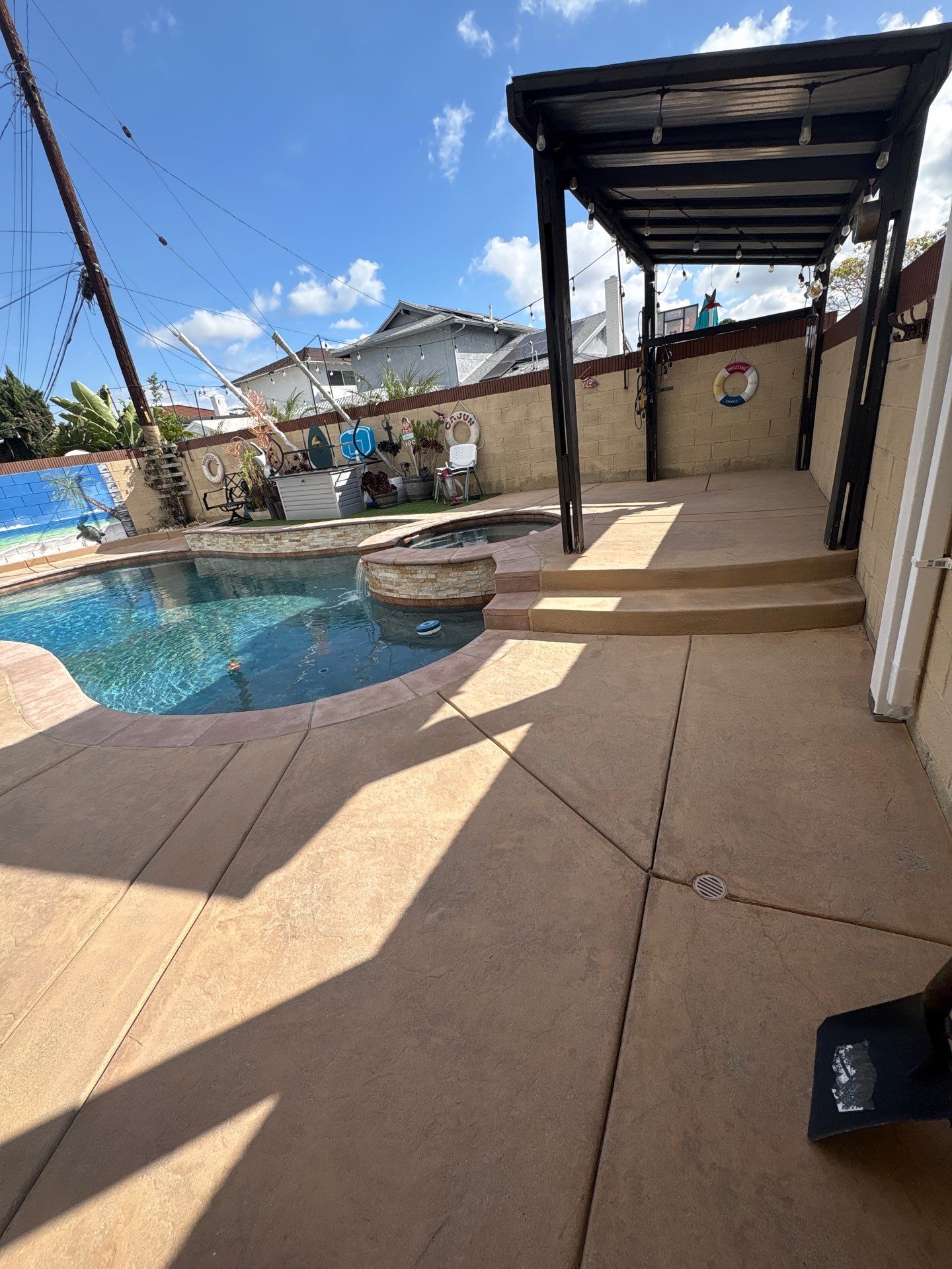 Sandblast & Staining Pool Deck In by La Power Washing Inc