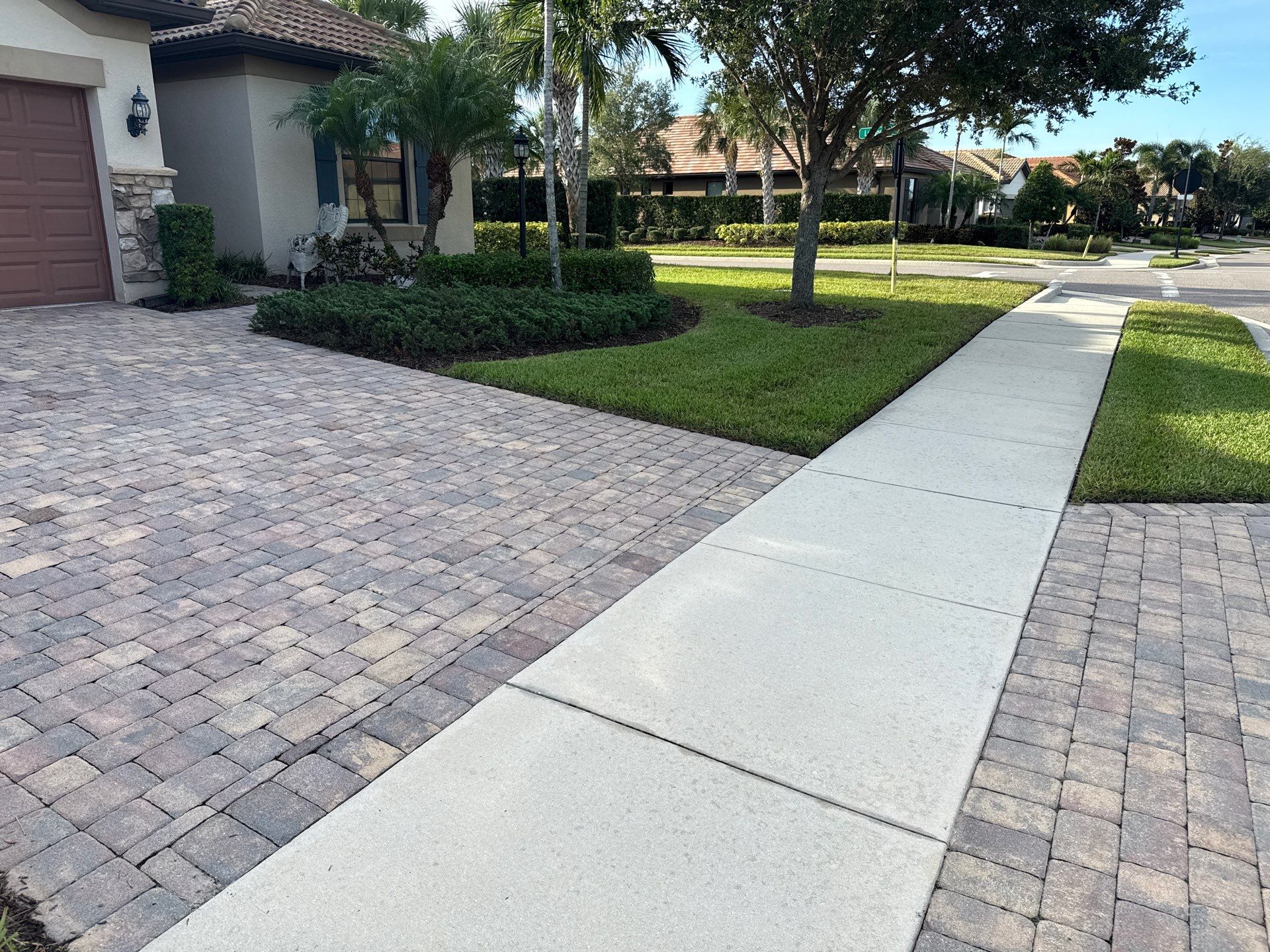 Paver Driveway & Sidewalk Cleaning – Del Webb Community, Lakewood Ranch, FL by Sunshine AquaWash