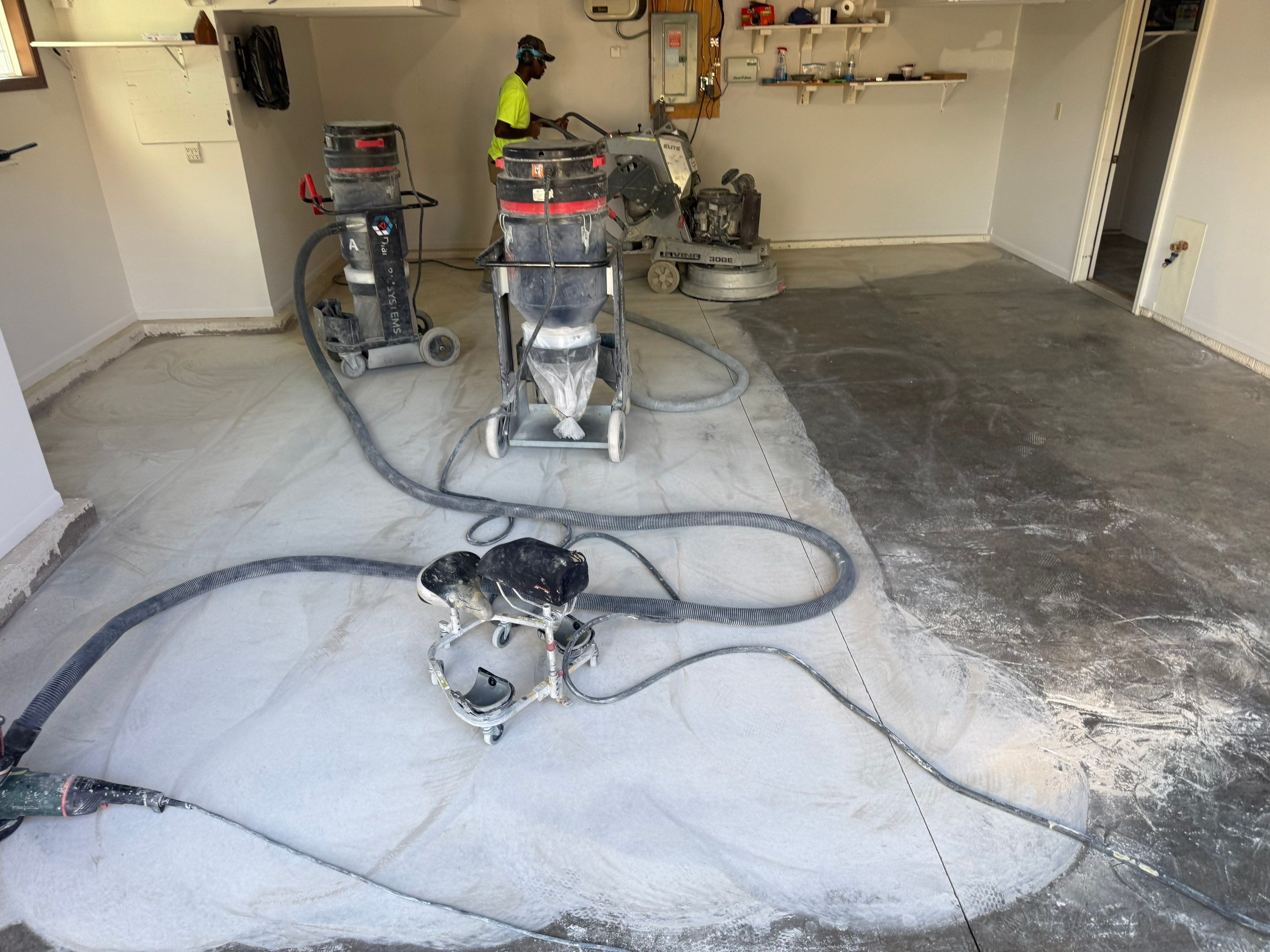 Decorative Chip Epoxy Floor Coating Installation in Sioux Falls by Select Painting, Coatings & Garage Cabinets