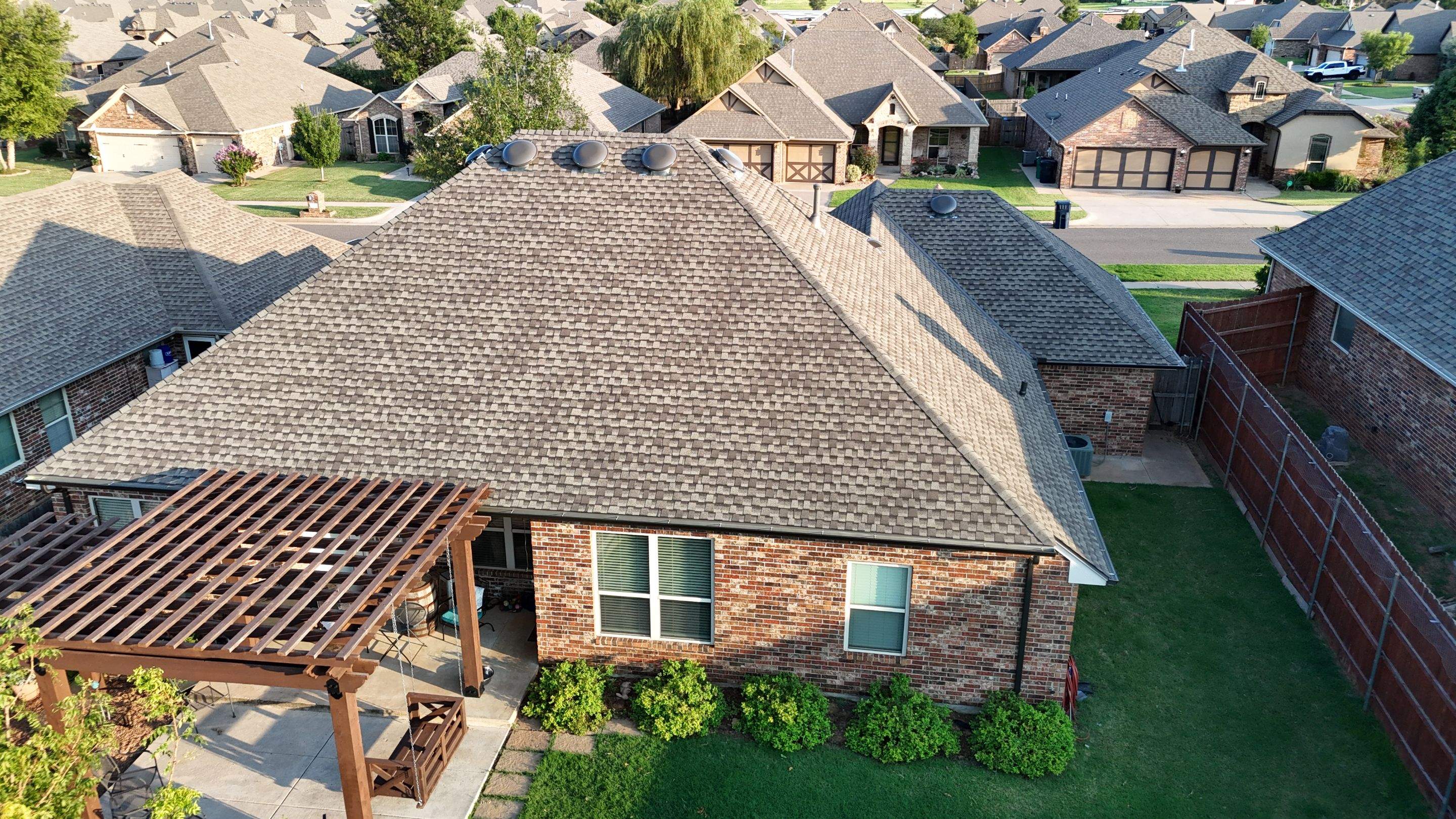 GAF Architectural Shingle Roof Replacement and Decking Repair in Mustang by 5Coat Roofing & Construction