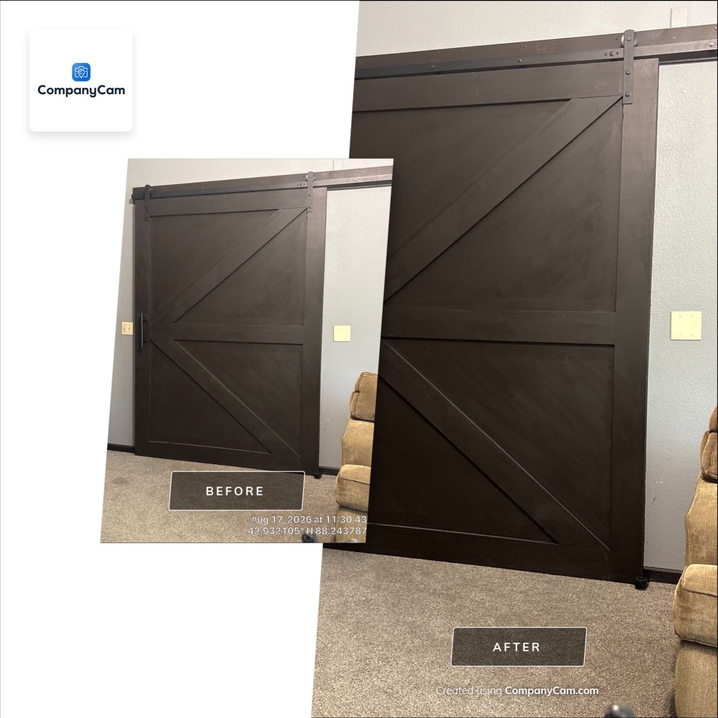 Custom Sliding Barn Door and Industrial Ceiling Fan Installation in Waukesha by CompanyCam Sales Demo