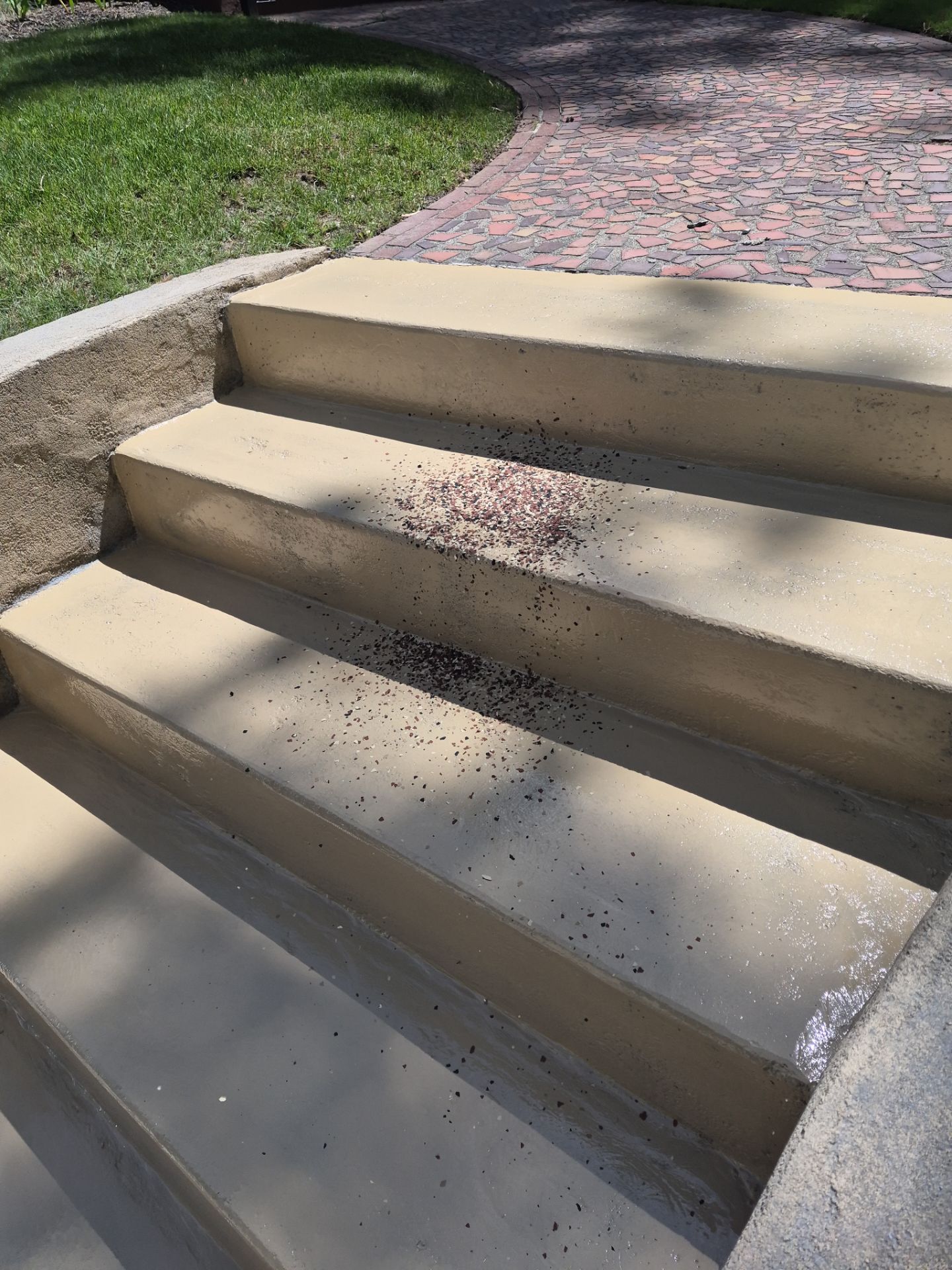 Concrete Stair Repair and Coating in Spokane Featuring Chestnut Flake by Croc Coatings, LLC