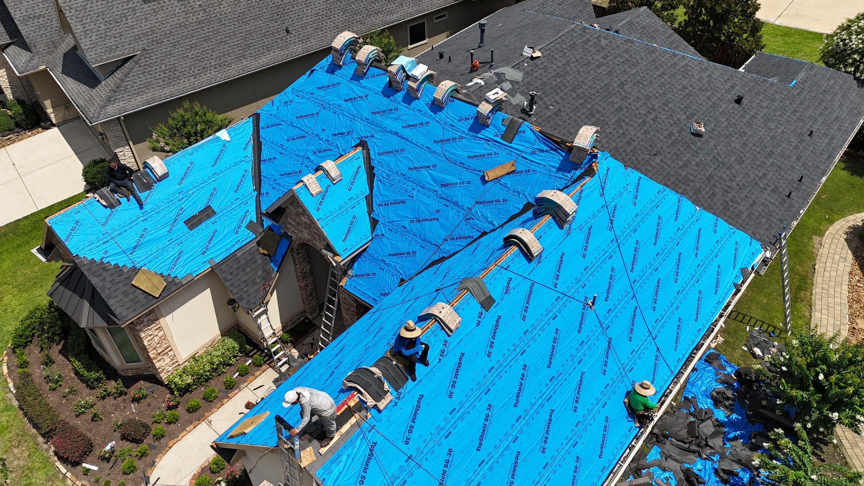 Residential Roofing Installation using Certainteed Landmark after last year's tornado in Cypress by Core Four Roofing