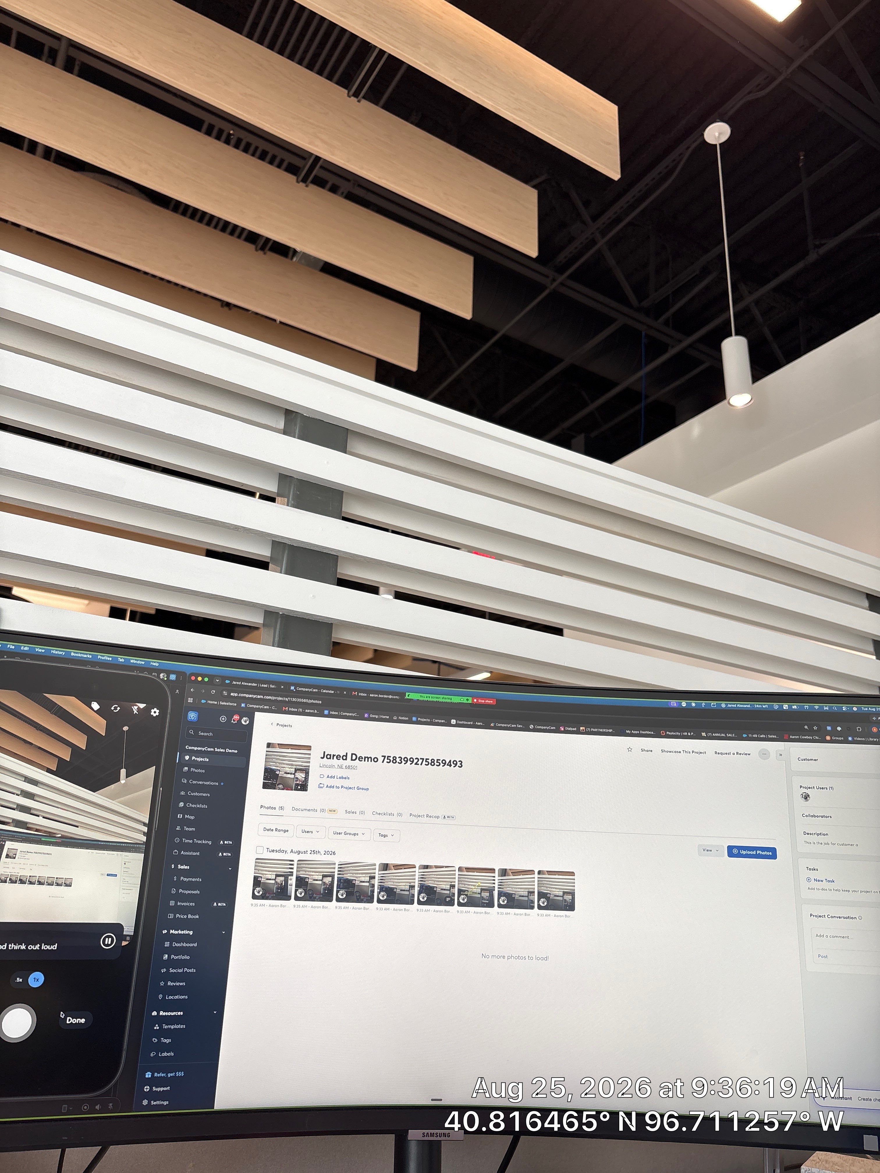 Modern Office Interior Slat Wall and Ceiling Baffle Installation in Lincoln by CompanyCam Sales Demo