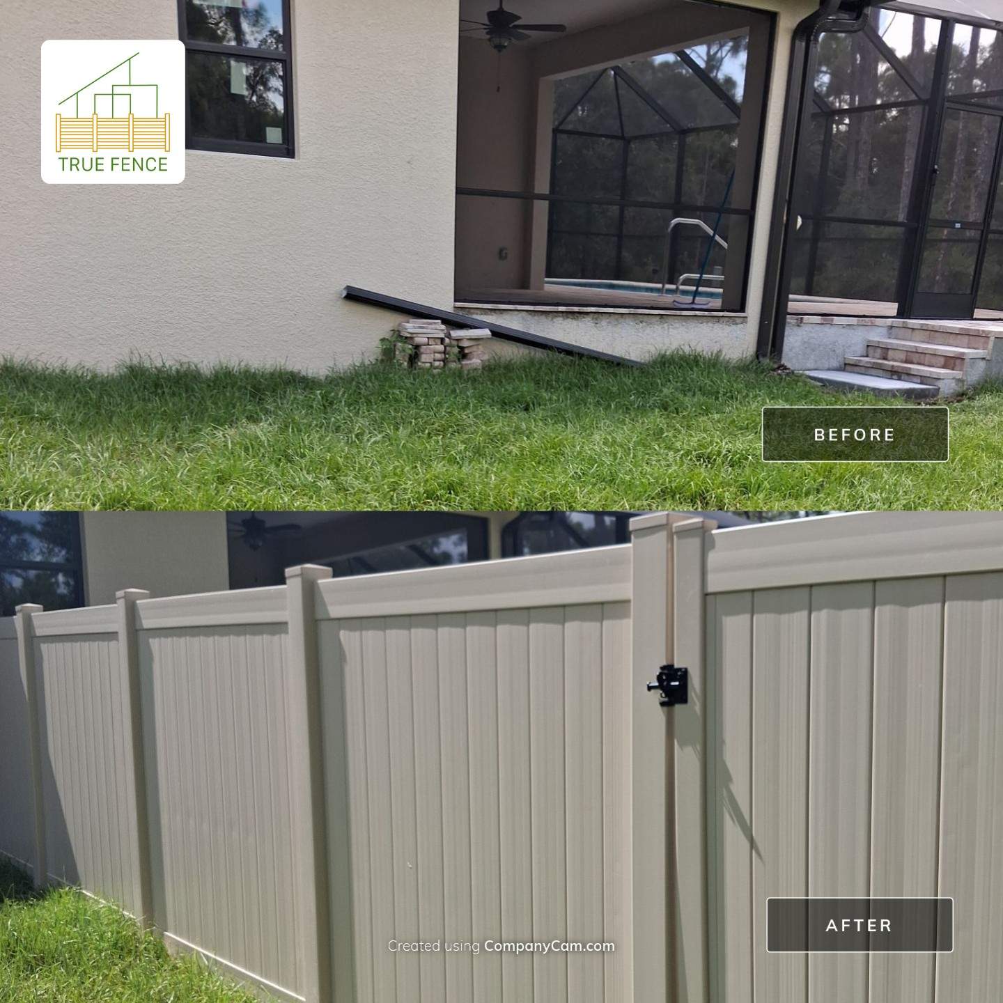 Tan Vinyl Privacy Fence and Gate Installation in Port Charlotte by True Fence LLC