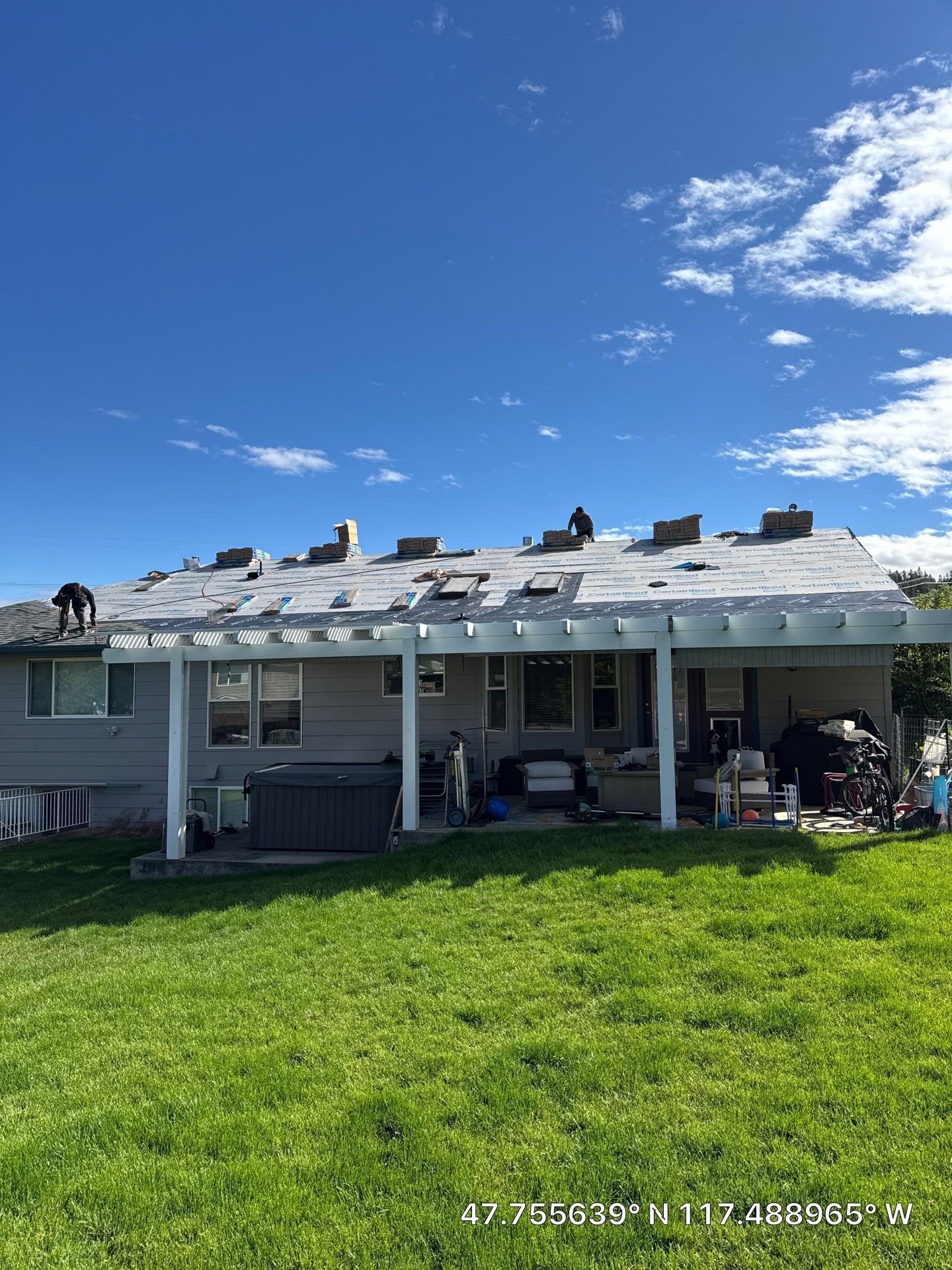 Spokane Residential Roof Replacement With Solar Panel and Skylight Integration N Portsmouth Ct Spokane, WA 99208  The Denali System - Certainteed Landmark® Shingle - Granite Gray by Alpine Roofing